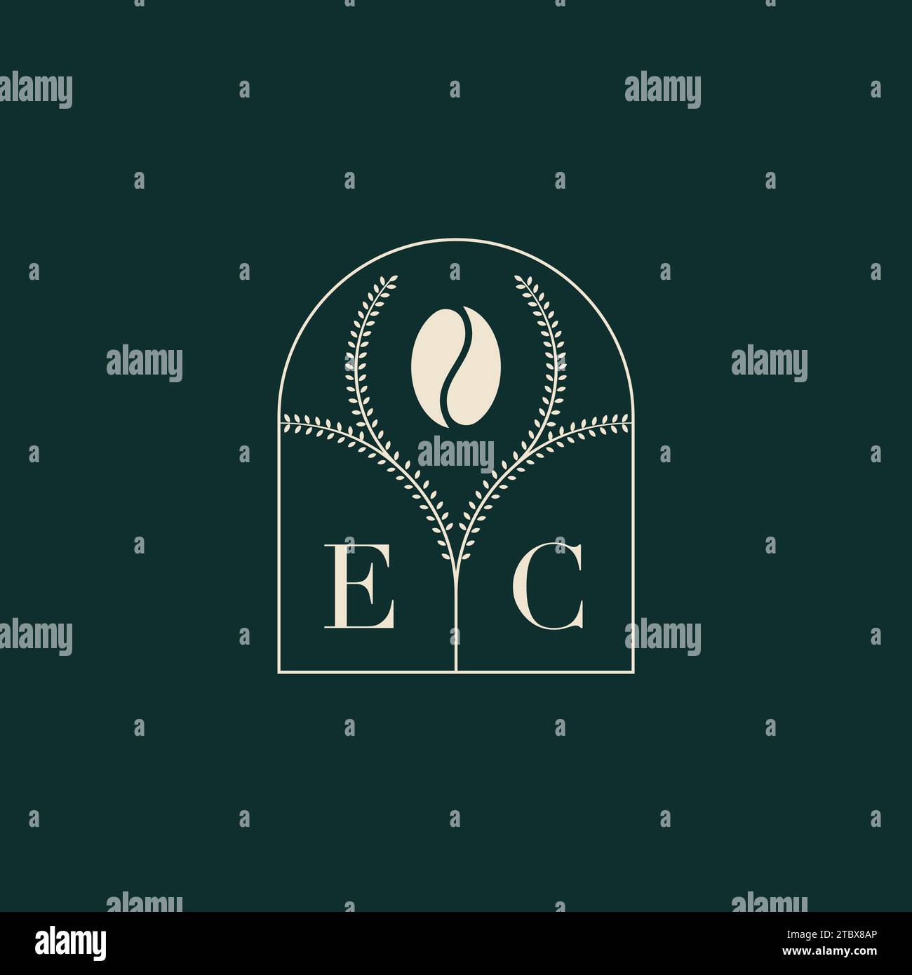 EC einzigartiges und einfaches Logo-Design aus Buchstaben und Kaffeebohne Stock Vektor