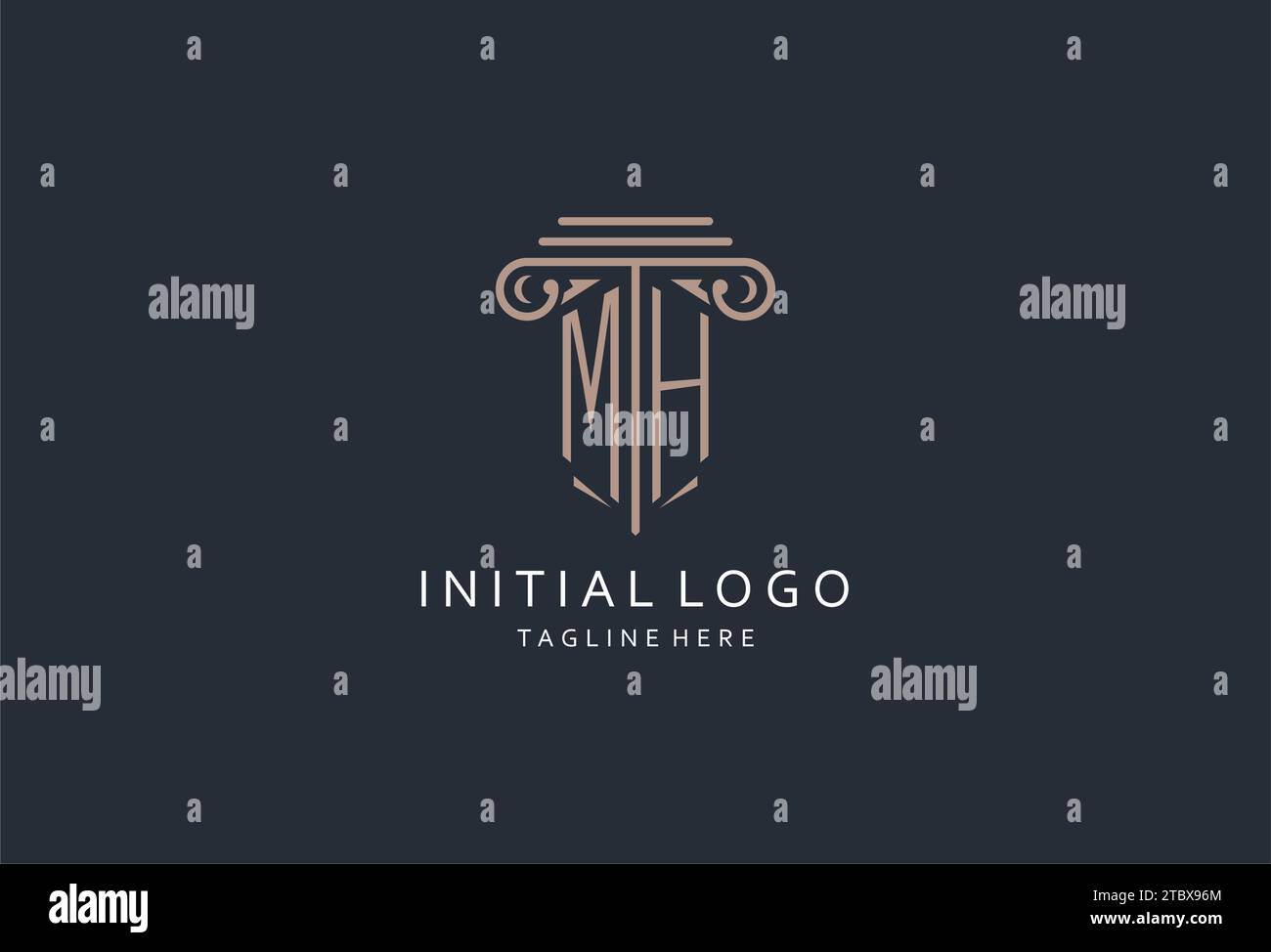 MH-Monogramm-Logo mit säulenförmigem Symbol, luxuriösem und elegantem Design-Logo für Initialdesign-Ideen der Anwaltskanzlei Stock Vektor