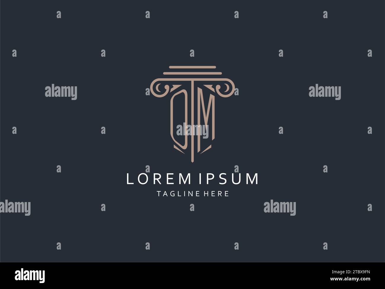 OM-Monogramm-Logo mit säulenförmigem Symbol, luxuriösem und elegantem Design-Logo für Initial-Style-Logodesign der Anwaltskanzlei Stock Vektor