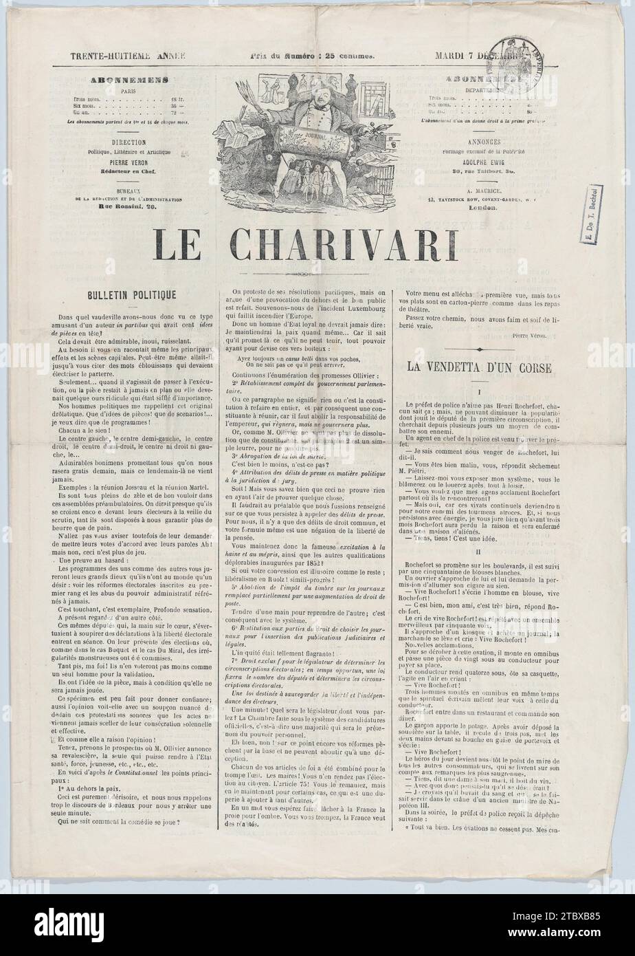 Le Charivari Zeitung 7 Dezember 1869 Ein Deputy S Albtraum Oh Mein
