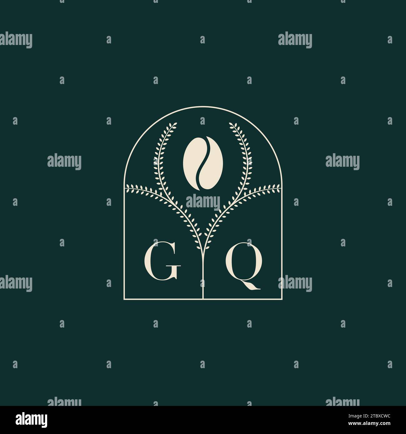 GQ einzigartiges und einfaches Logo-Design mit Buchstaben und Kaffeebohne Stock Vektor