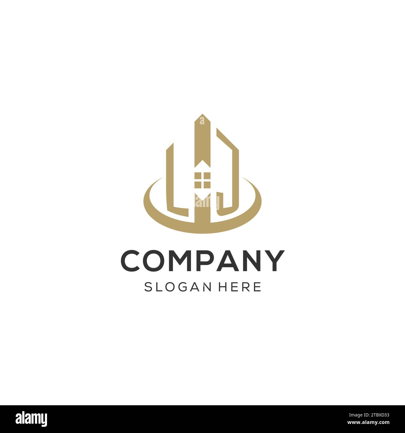 Anfängliches LJ-Logo mit kreativem Haus-Symbol, modernes und professionelles Immobilienlogo-Design-Vektorgrafik Stock Vektor