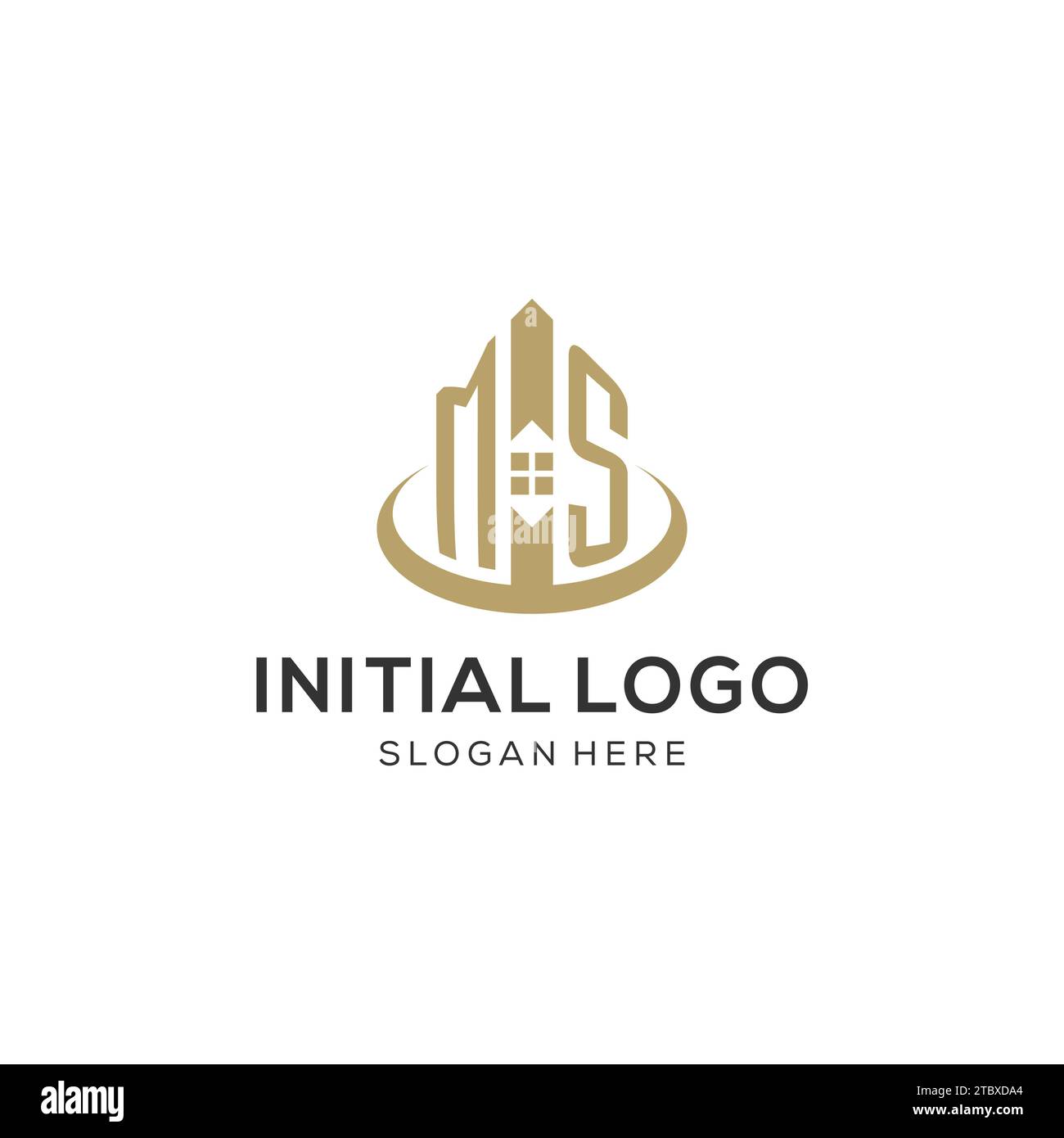 Erstes MS-Logo mit kreativem Haus-Symbol, modernes und professionelles Immobilienlogo Design Vektorgrafik Stock Vektor