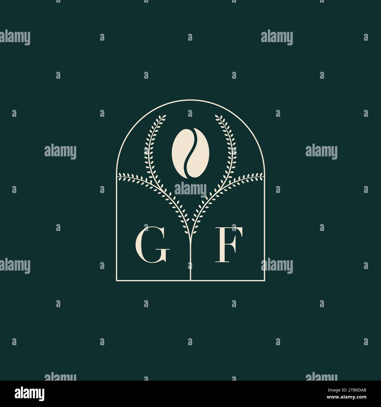 GF einzigartiges und einfaches Logo-Design mit Buchstaben und Kaffeebohne Stock Vektor