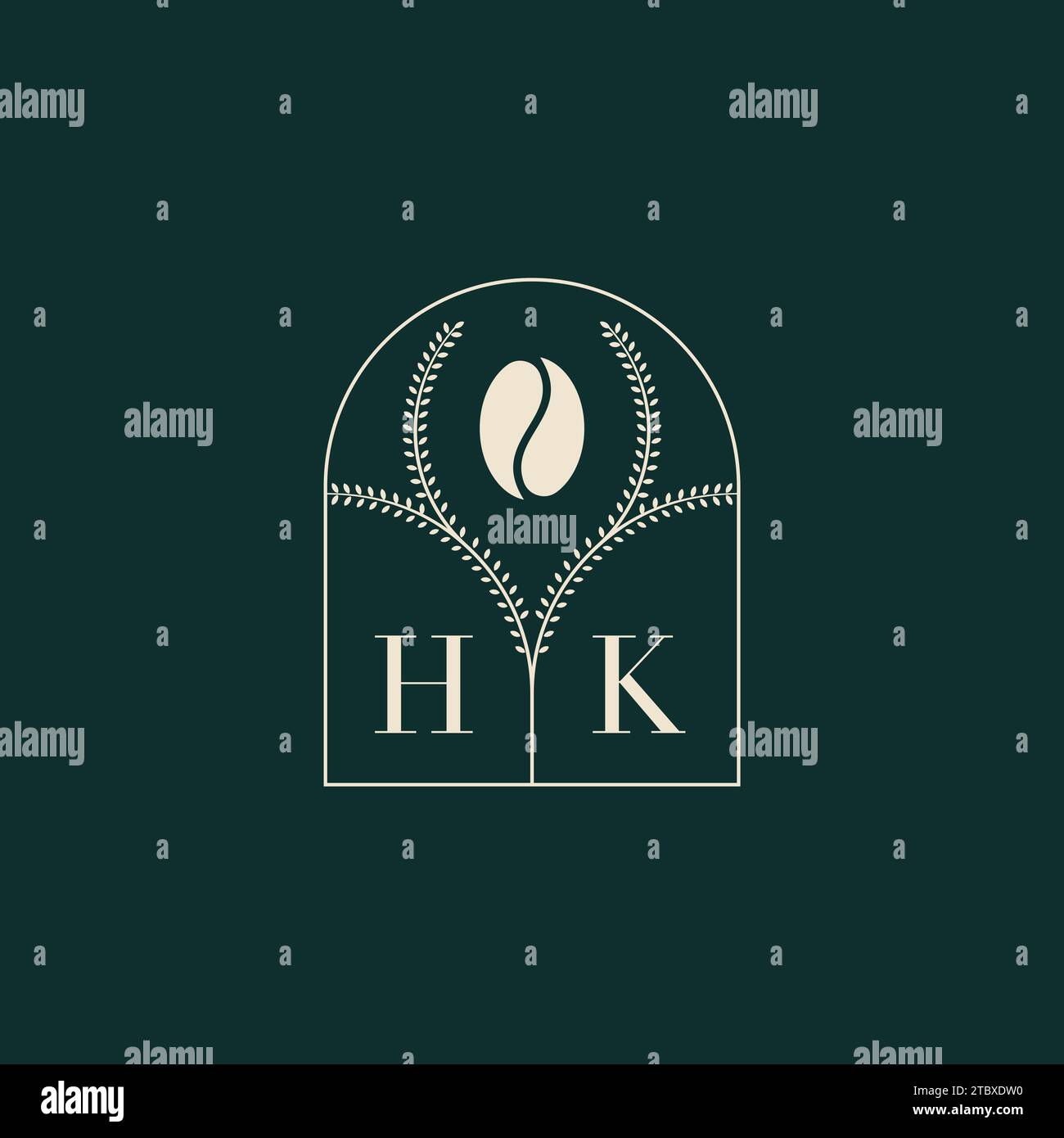 HK einzigartiges und einfaches Logo-Design mit Buchstaben und Kaffeebohne Stock Vektor