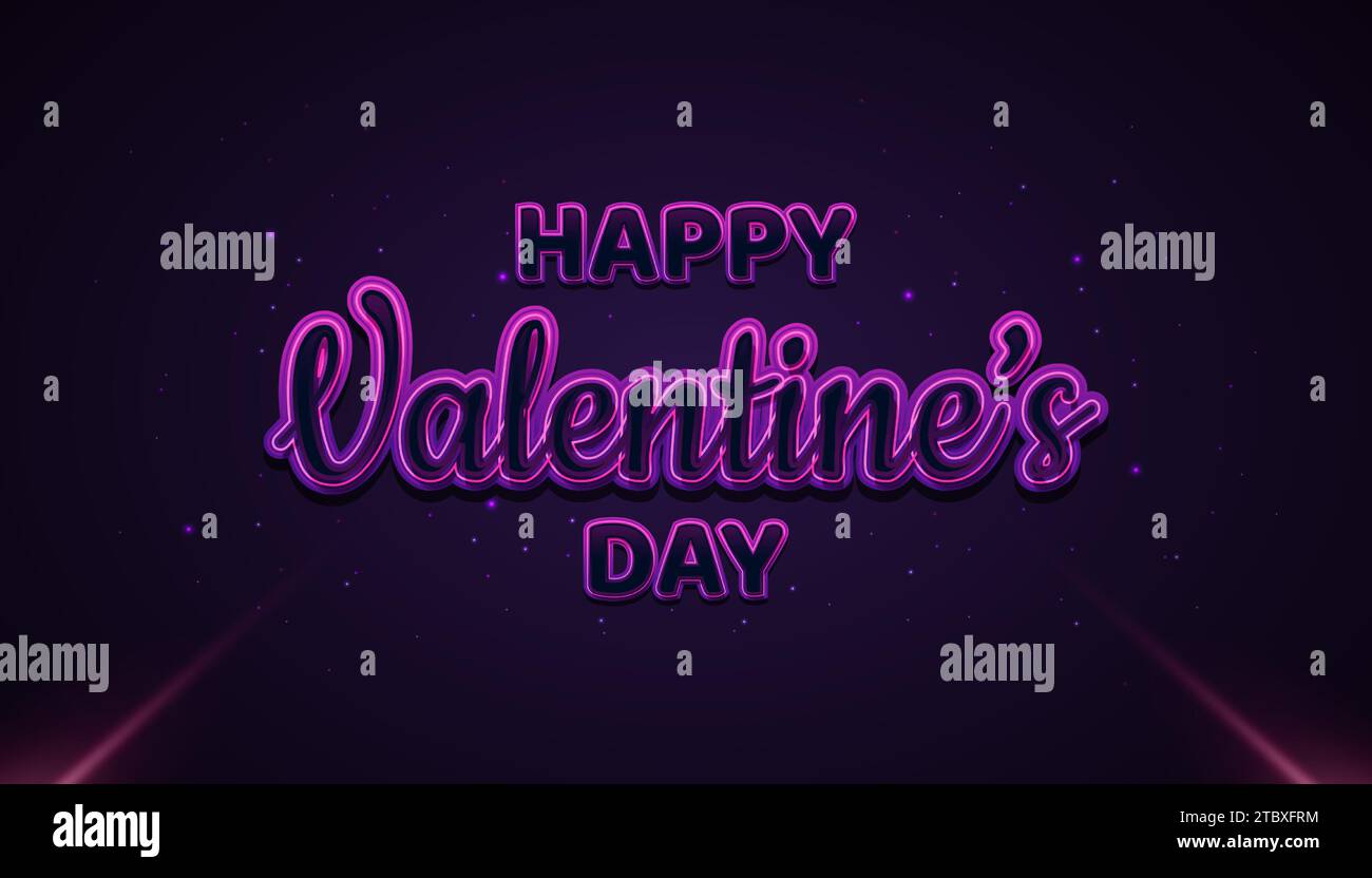 Happy Valentine's Day Banner mit leuchtendem Text auf dunklem Hintergrund. Weihnachtsgutschein. Vektorabbildung Stock Vektor