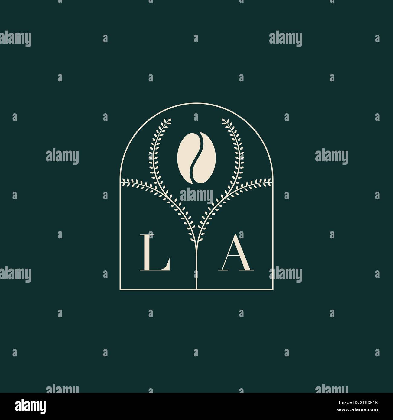 LA einzigartige und einfache Kombination aus Buchstaben und Kaffeebohne mit Logo Stock Vektor