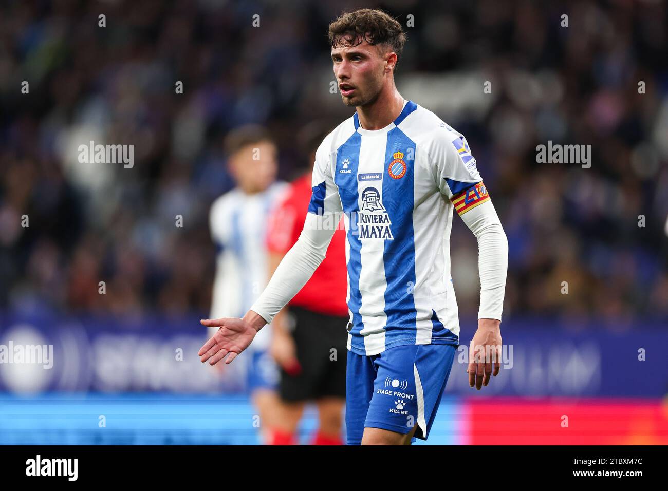 Barcelona, Spanien. Dezember 2023. Javi Puado von RCD Espanyol während des spanischen Liga Hypermotion Spiels zwischen RCD Espanyol und Real Zaragoza im Stage Front Stadium in Barcelona am 08. Dezember 2023. Quelle: DAX Images/Alamy Live News Stockfoto