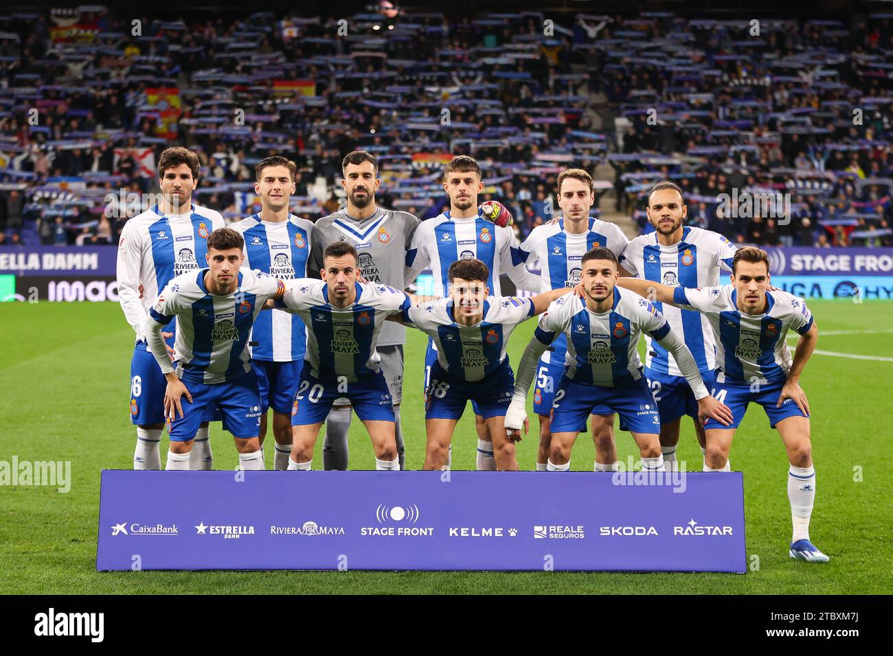 Barcelona, Spanien. Dezember 2023. Spieler von RCD Espanyol während des spanischen Liga Hypermotion Spiels zwischen RCD Espanyol und Real Zaragoza im Stage Front Stadium in Barcelona am 08. Dezember 2023. Quelle: DAX Images/Alamy Live News Stockfoto