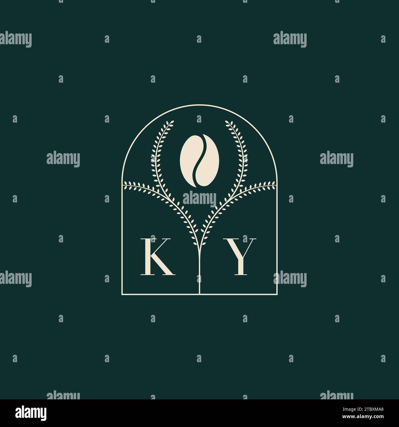 KY einzigartiges und einfaches Logo-Design mit Buchstaben und Kaffeebohne Stock Vektor