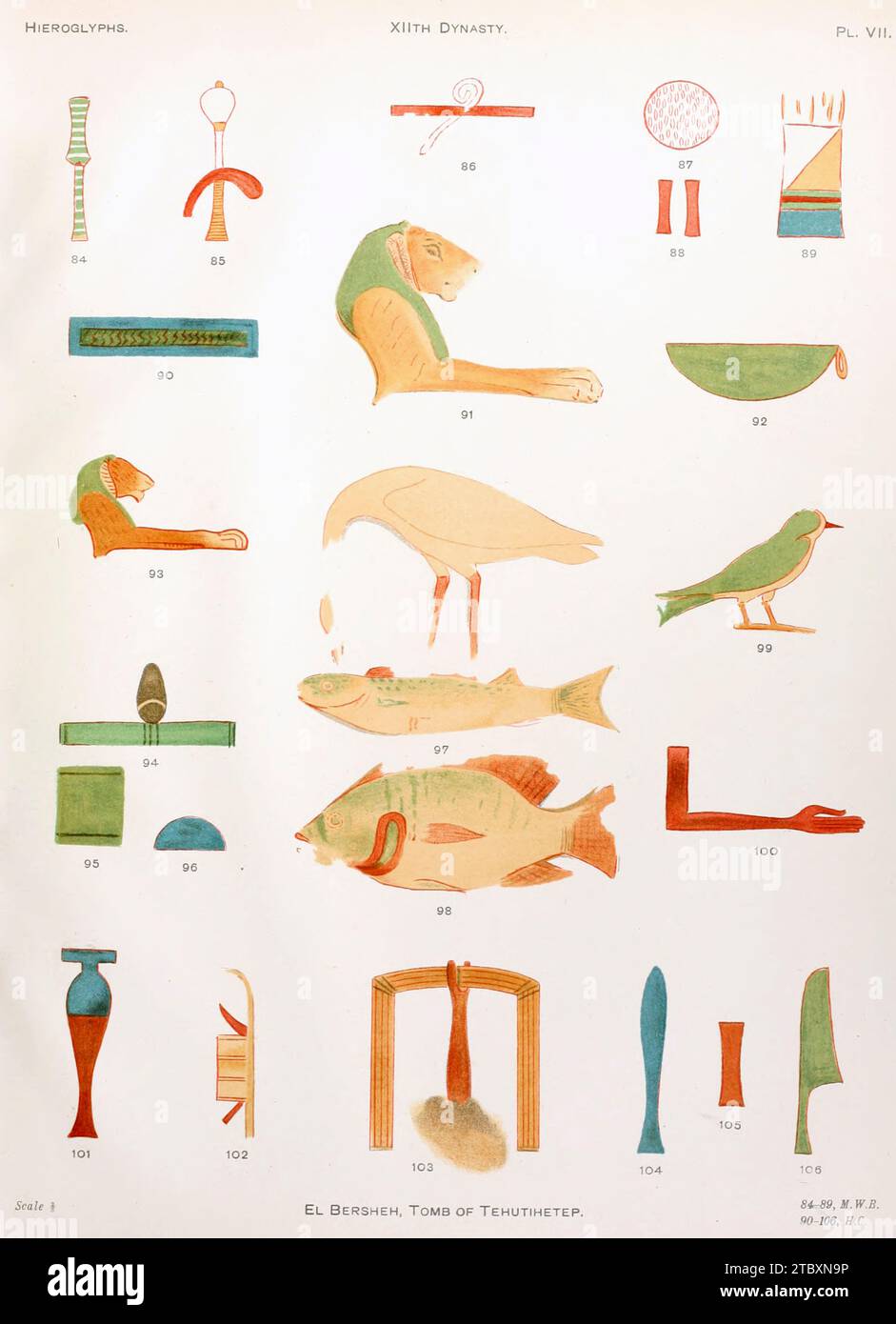 Hieroglyphen aus El Bersheh, Grab von Tehutihetep, Illustration Stockfoto