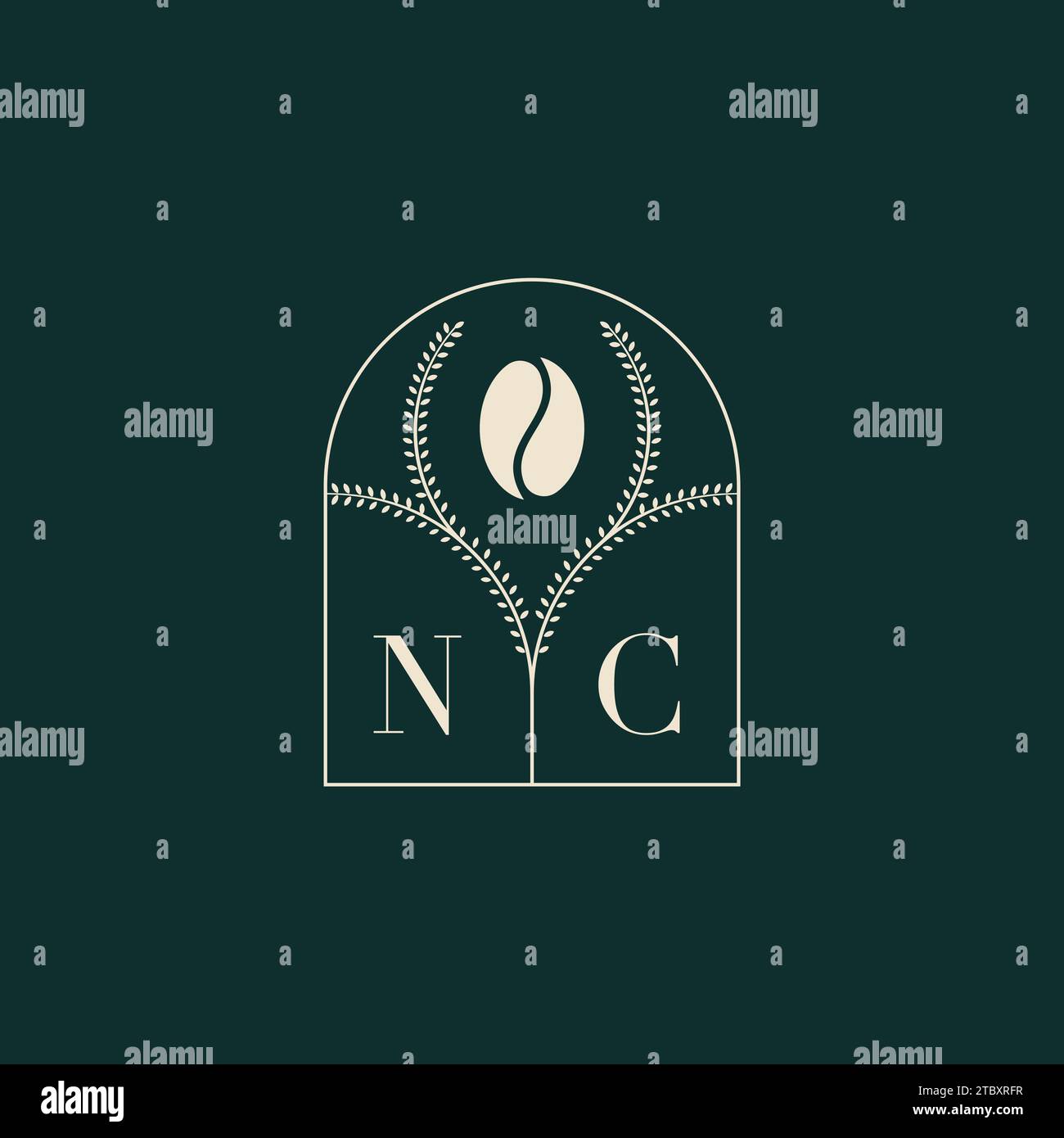 NC einzigartiges und einfaches Logo-Design mit Buchstaben und Kaffeebohne Stock Vektor