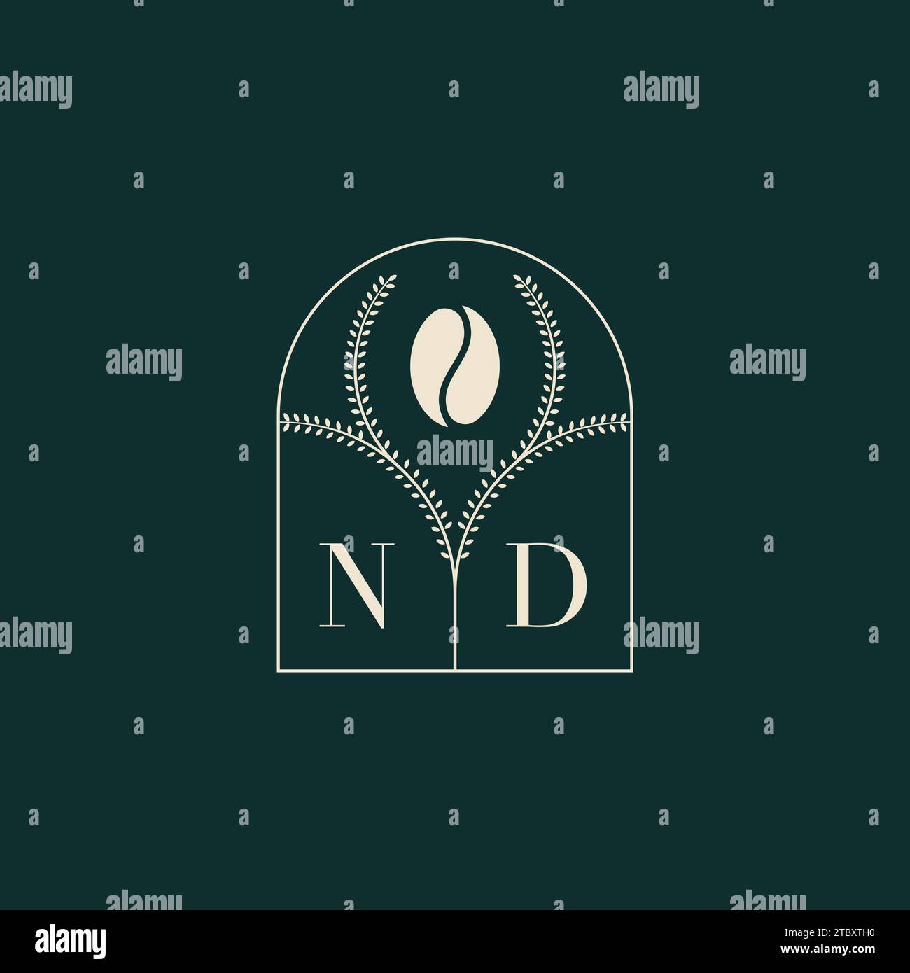 ND einzigartige und einfache Kombination aus Buchstaben und Kaffeebohne mit Logo Stock Vektor
