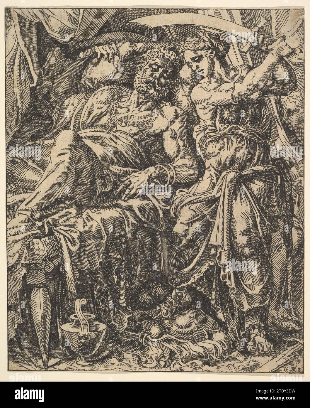Judith tötet Holofernes, aus der Geschichte von Judith und Holofernes 1949 von Maarten van Heemskerck Stockfoto