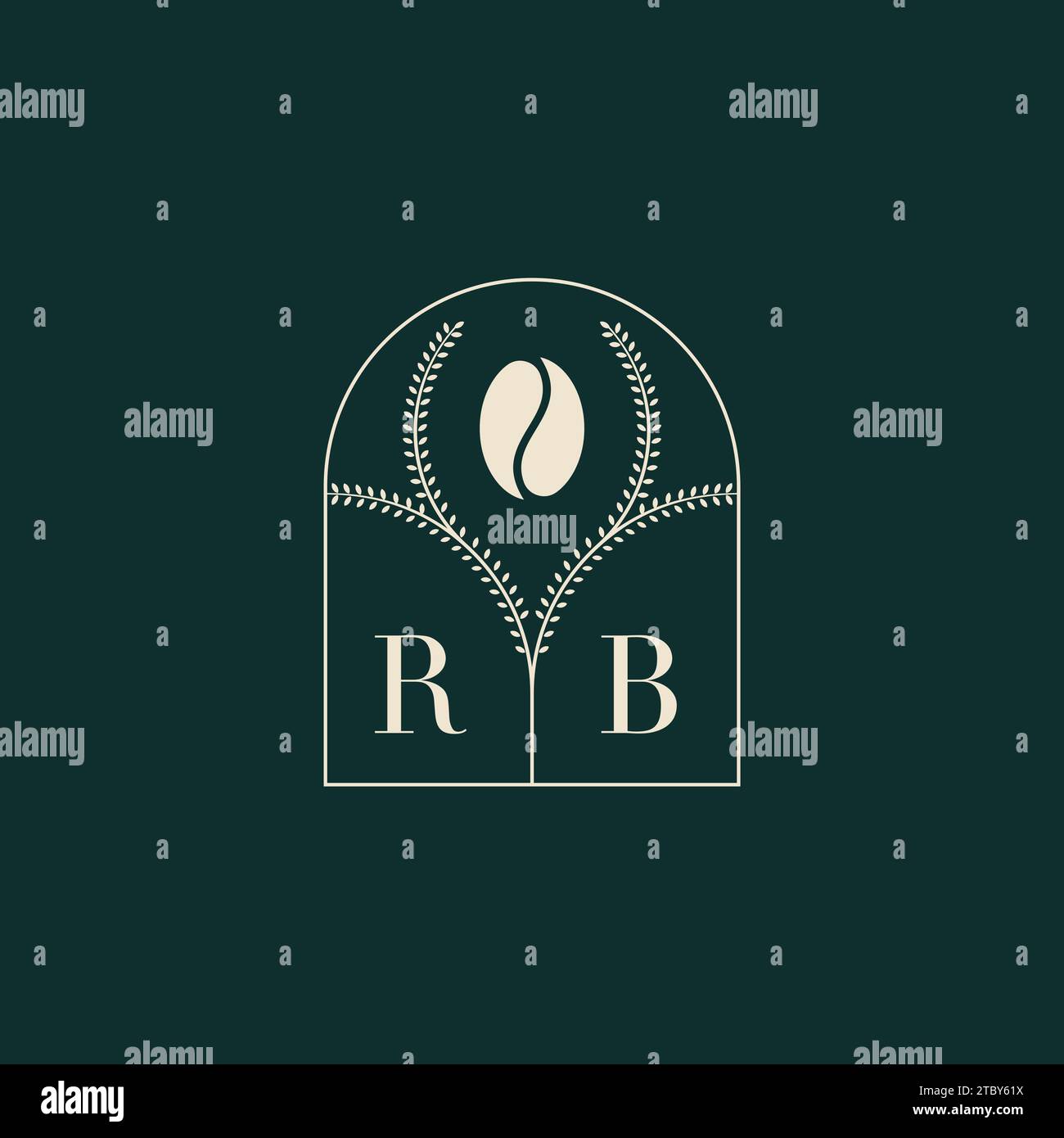 RB einzigartiges und einfaches Logo-Design mit Buchstaben und Kaffeebohne Stock Vektor