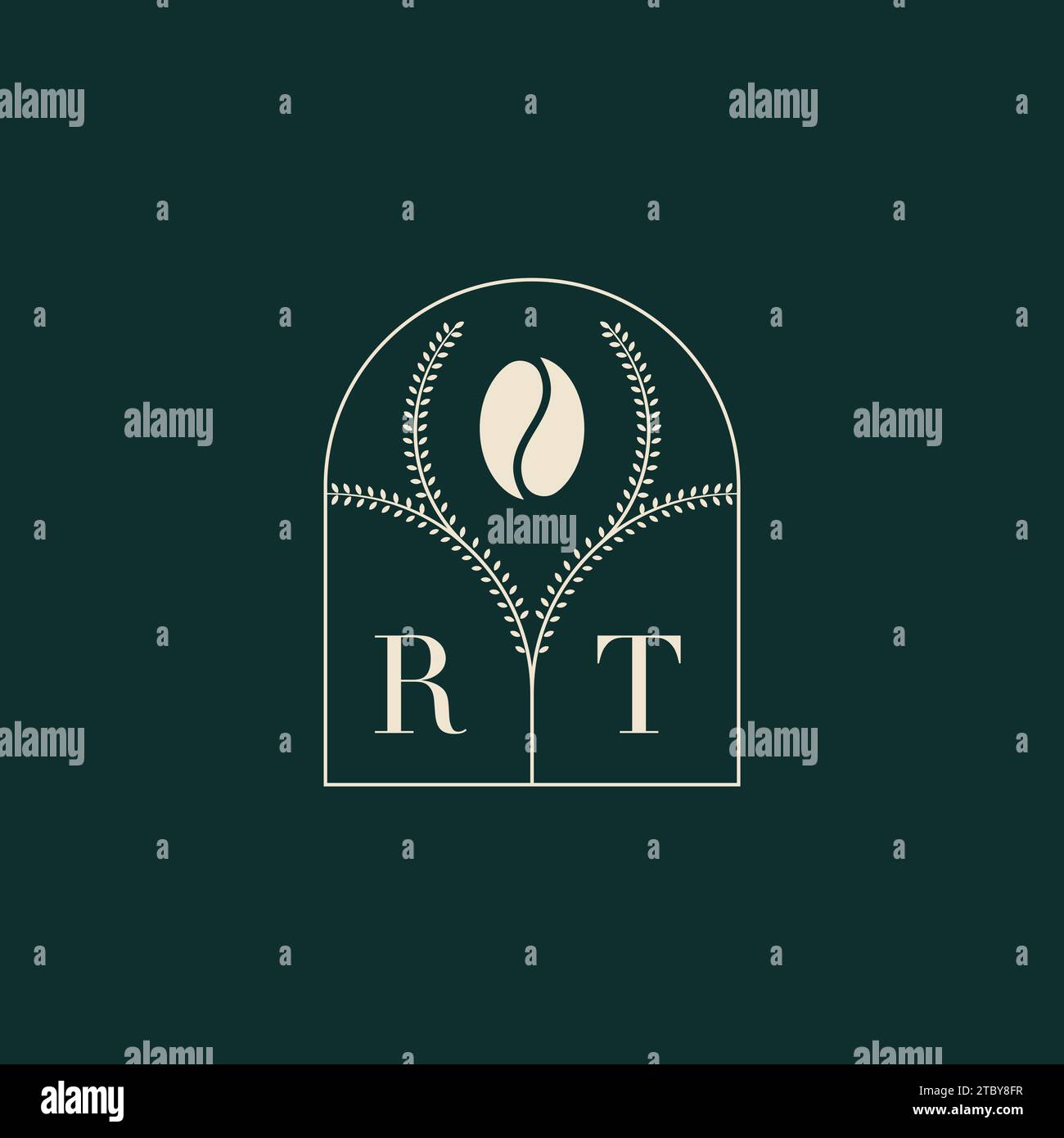 RT einzigartige und einfache Kombination aus Buchstaben und Kaffeebohne mit Logo Stock Vektor