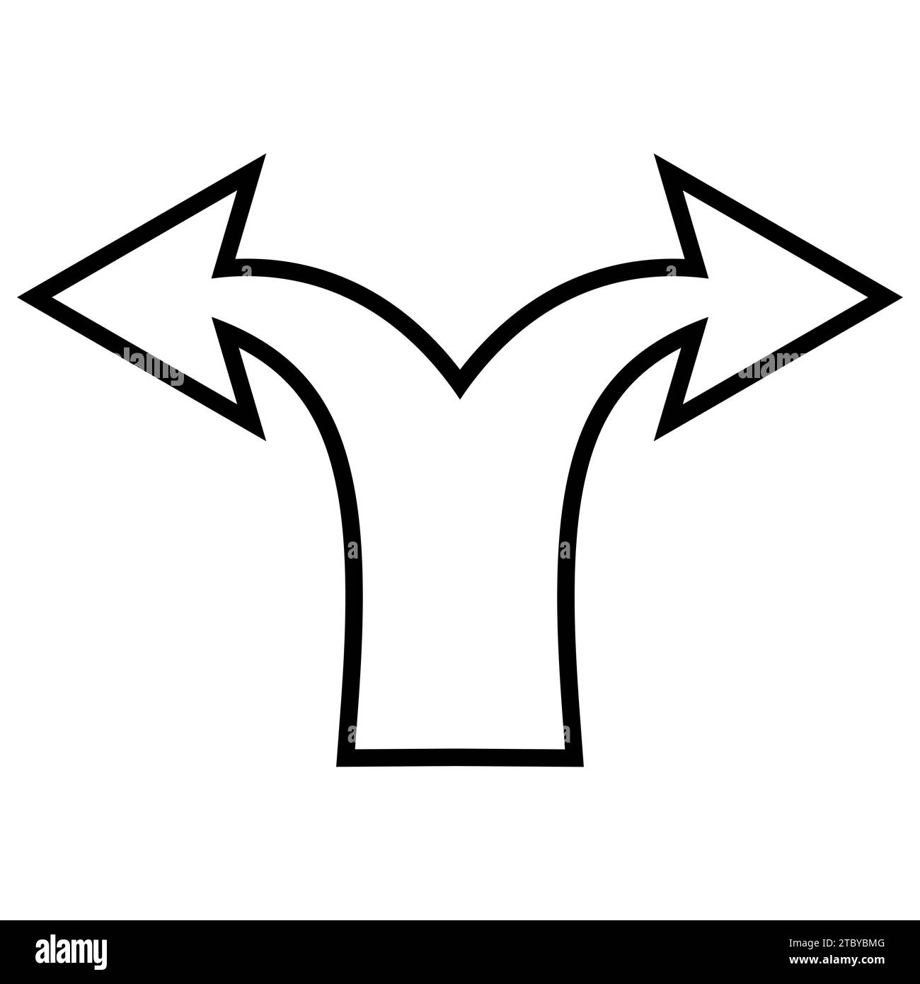 Symbol für Gabelschild, rechte und linke Pfeile, Gabel in Straße Stock Vektor
