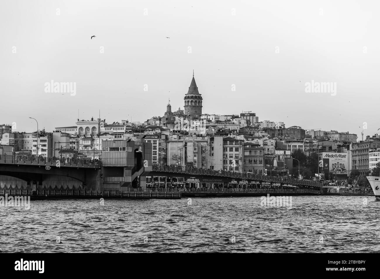 Istanbul, Turkiye - 22. November 2021: Galatenturm und die Gebäude an der Küste des Goldenen Horns, Istanbul. Stockfoto
