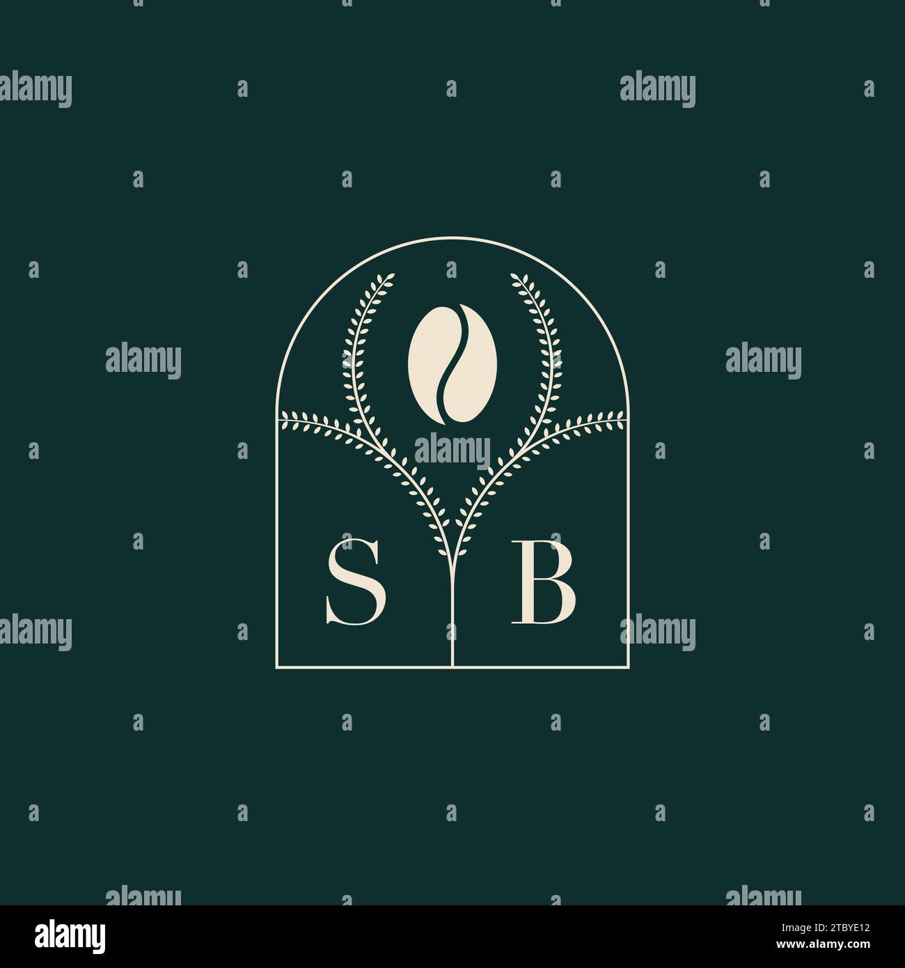 SB einzigartiges und einfaches Logo-Design mit Buchstaben und Kaffeebohne Stock Vektor