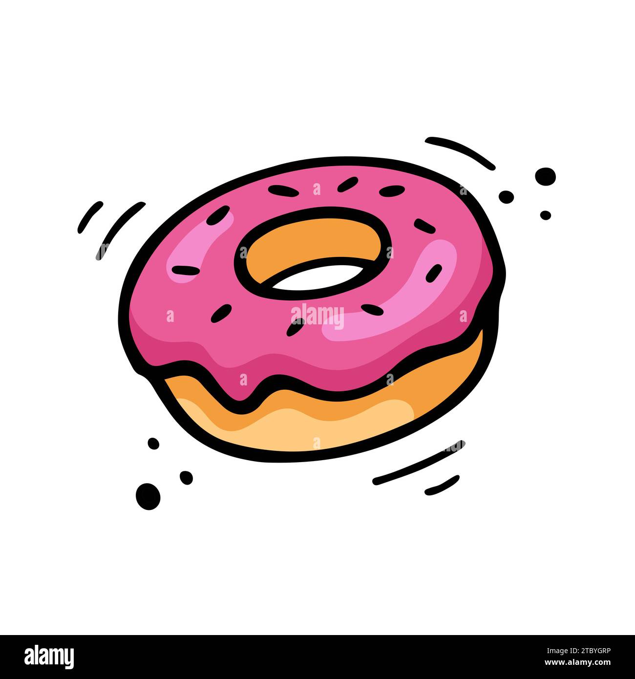 Donut-Illustration. Fastfood-Illustration im Doodle-Stil. Handgezeichnete Skizze von Donut. Farbenfroher rosafarbener Donut. Stock Vektor