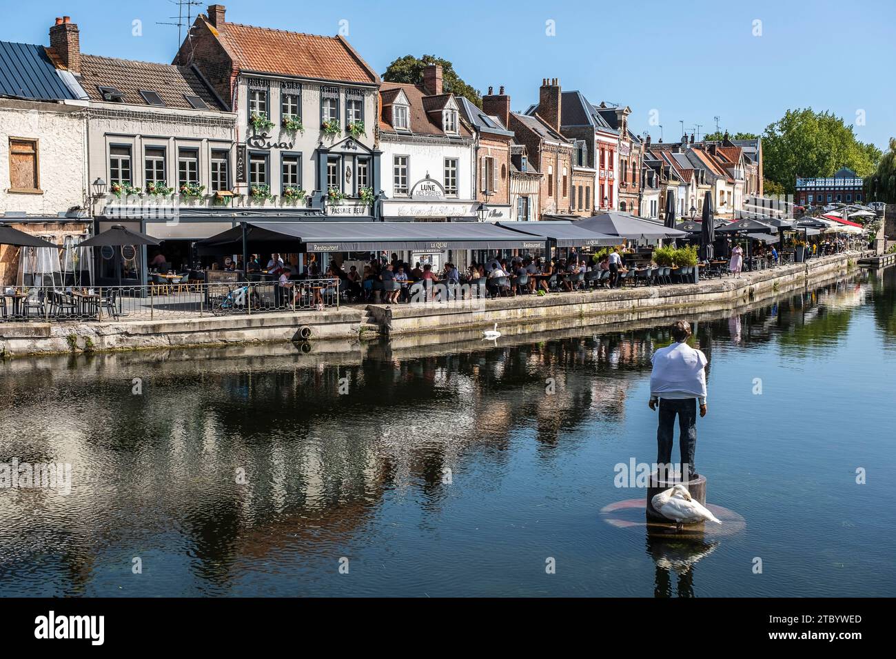 Der Fluss Somme in und um Amiens im Garten | La Somme dans Amiens et dans les hotillonnages le Long de la voie verte, lieu de Promenade Inkon Stockfoto