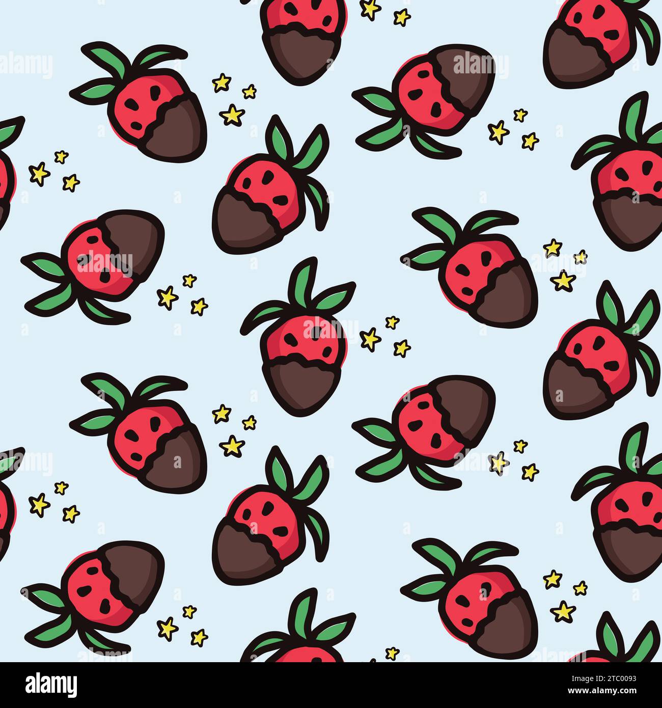 Erdbeerfrucht mit nahtlosem Schokoladenmuster. Sommer Beeren Früchte Vektor Hintergrund. Handgezeichnete Doodle-Illustration für Cover, Stoff, Tapete Stock Vektor