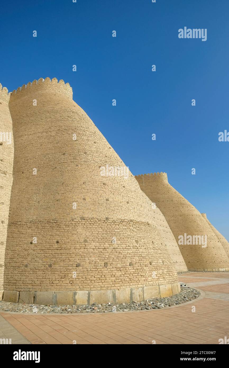 Detail der Mauer der Arche Buchara in Usbekistan. Stockfoto
