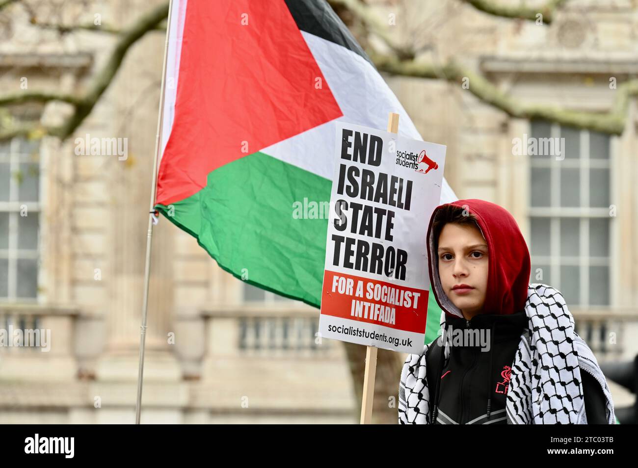 Palästinensisches Kind Demonstration, Freie Palästina Demonstration, Whitehall, London, Großbritannien Stockfoto