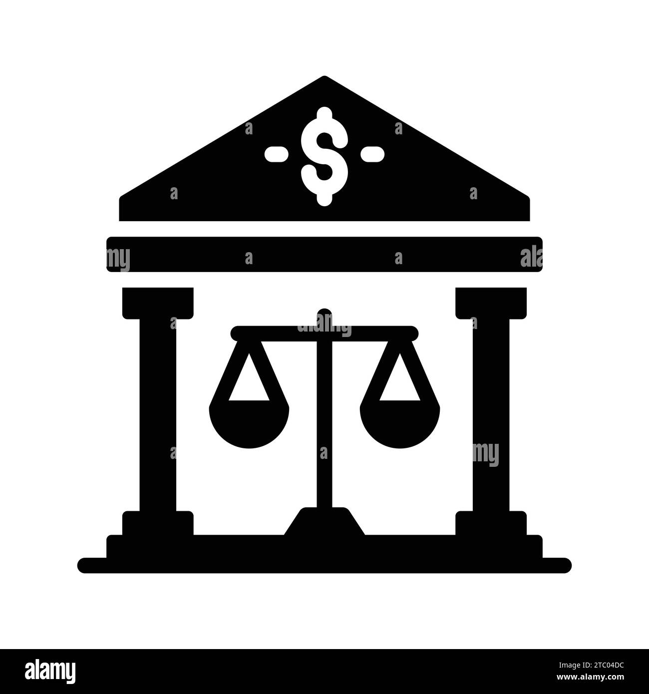 Saldenskala mit Bankgebäude mit Symbol für das Konzept des Bankrechts. Stock Vektor