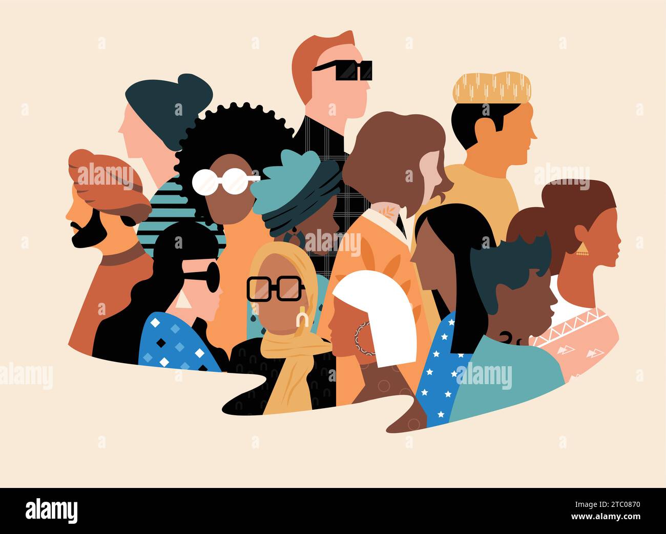Flache Illustration über Vielfalt, Einbeziehung und Zusammengehörigkeit ohne Barrieren Stock Vektor