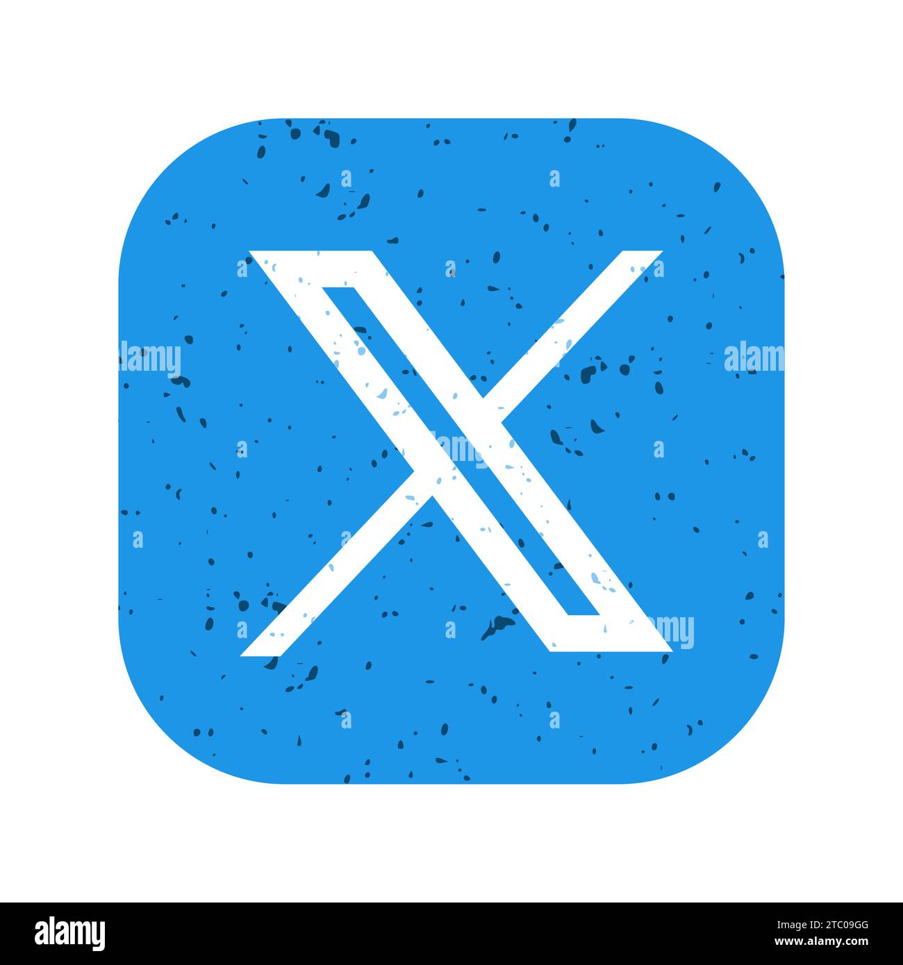 Twitter neues Logo, Logo-Marke Twitter mit X-förmigen Grafiken, weißes Zeichen auf blauem Hintergrund mit Textureffekt, Vektorillustration Stock Vektor