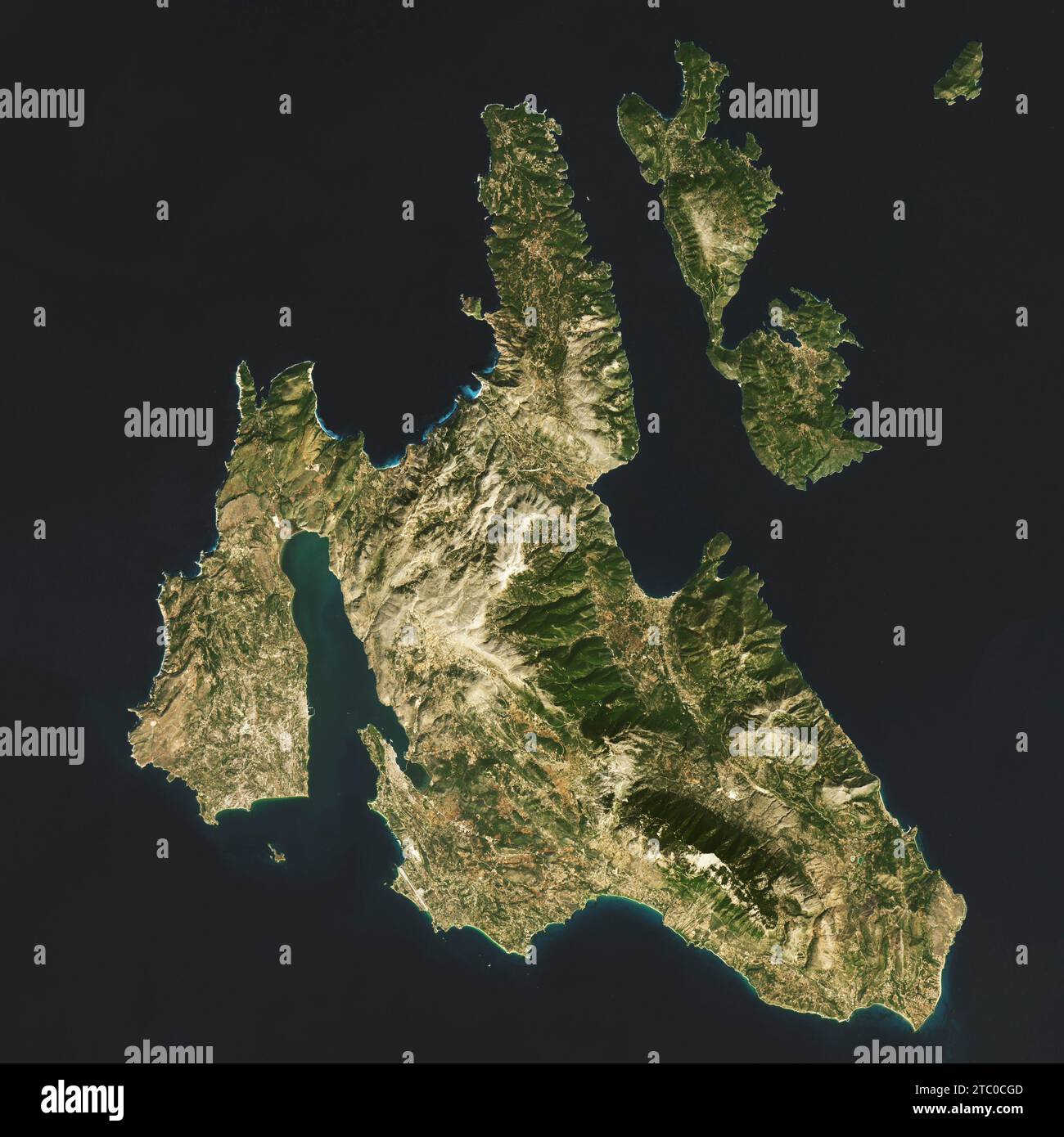 Luftlinie der Inseln Kephalonia und Ithaka vor Griechenland Stockfoto