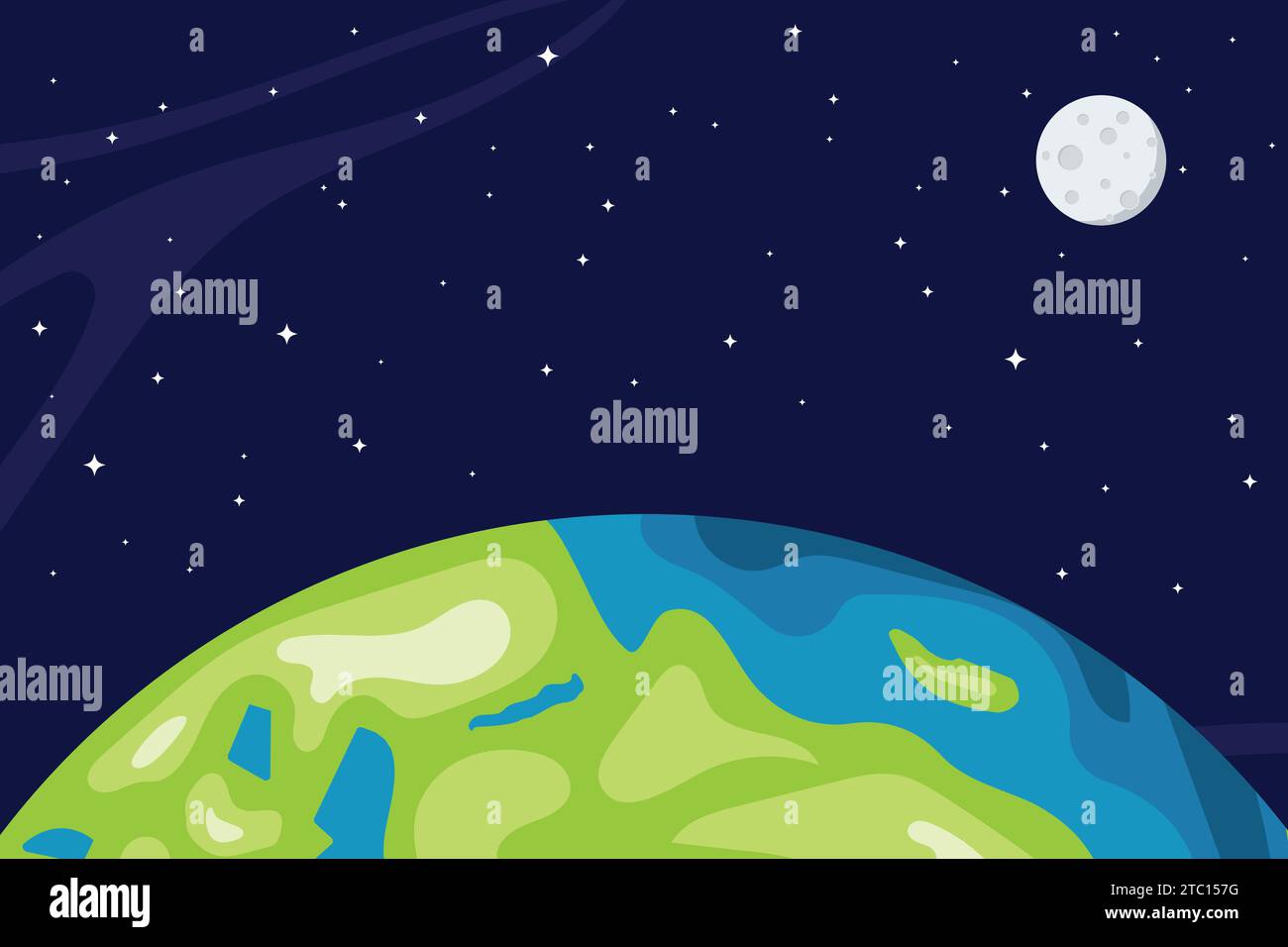 Erdoberfläche Landschaft mit Mond auf Weltraum Hintergrund Vektor Illustration Stock Vektor
