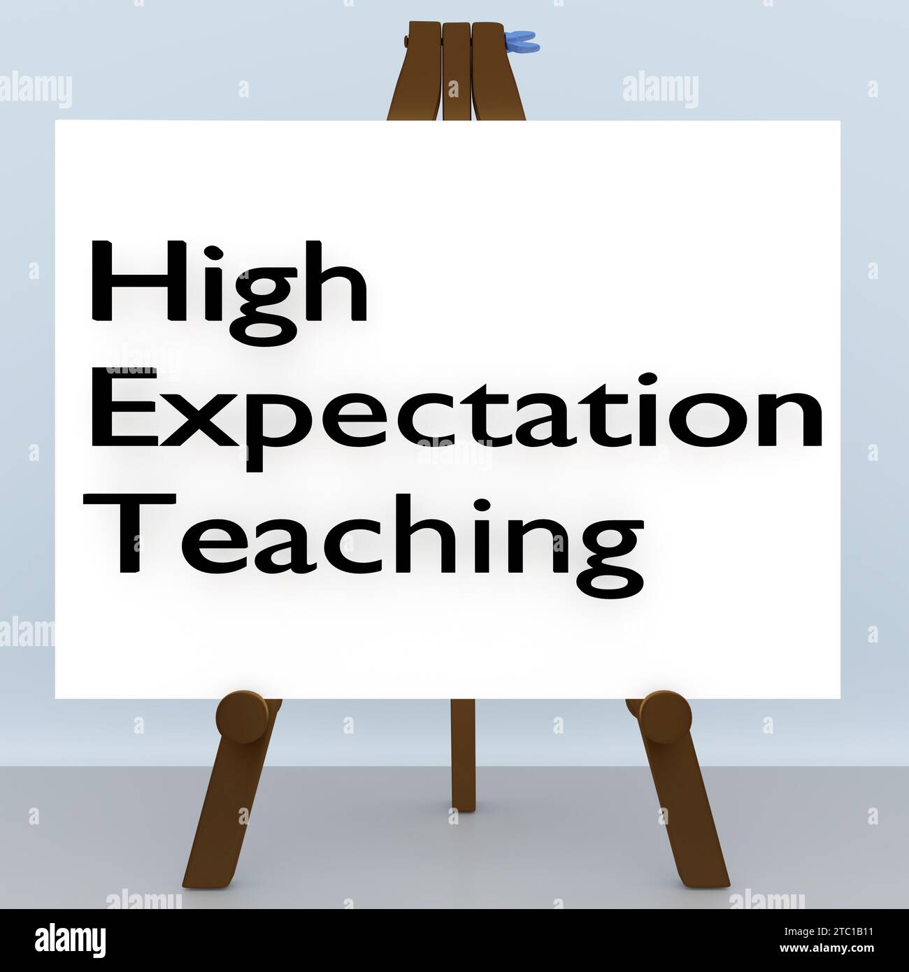 3D-Illustration ein Stativbrett mit dem Skript High Expending Teaching. Stockfoto