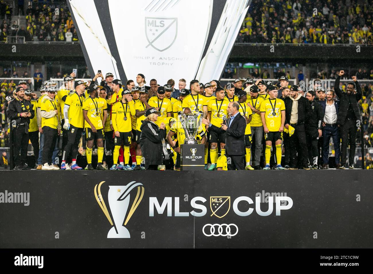 Columbus, Ohio, USA. Dezember 2023. Die Columbus Crew gewinnt ihren dritten MLS Cup und besiegt den Titelverteidiger LAFC mit 2:1. (Kindell Buchanan/Alamy Live News) Stockfoto