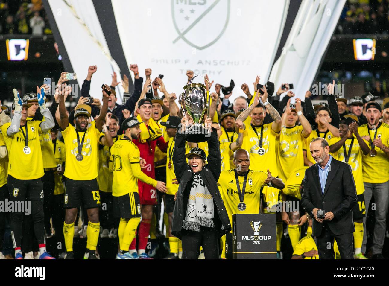 Columbus, Ohio, USA. Dezember 2023. Die Columbus Crew gewinnt ihren dritten MLS Cup und besiegt den Titelverteidiger LAFC mit 2:1. (Kindell Buchanan/Alamy Live News) Stockfoto