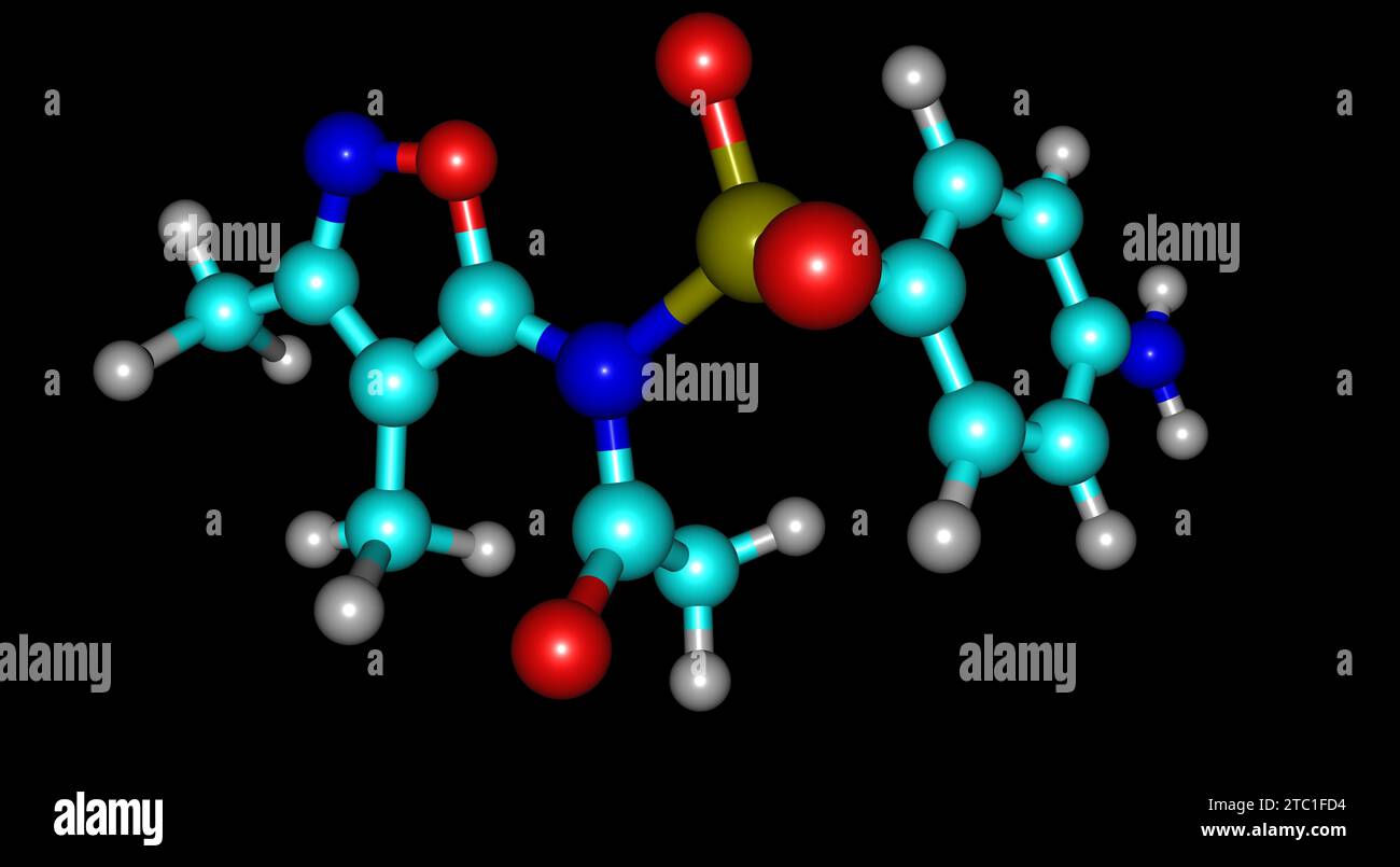 Sulfisoxazolacetyl ist ein Ester von Sulfisoxazol, einem Breitspektrum-Sulfanilamid und einem synthetischen Analogon von para-Aminobenzoesäure mit antibakterieller Wirkung Stockfoto
