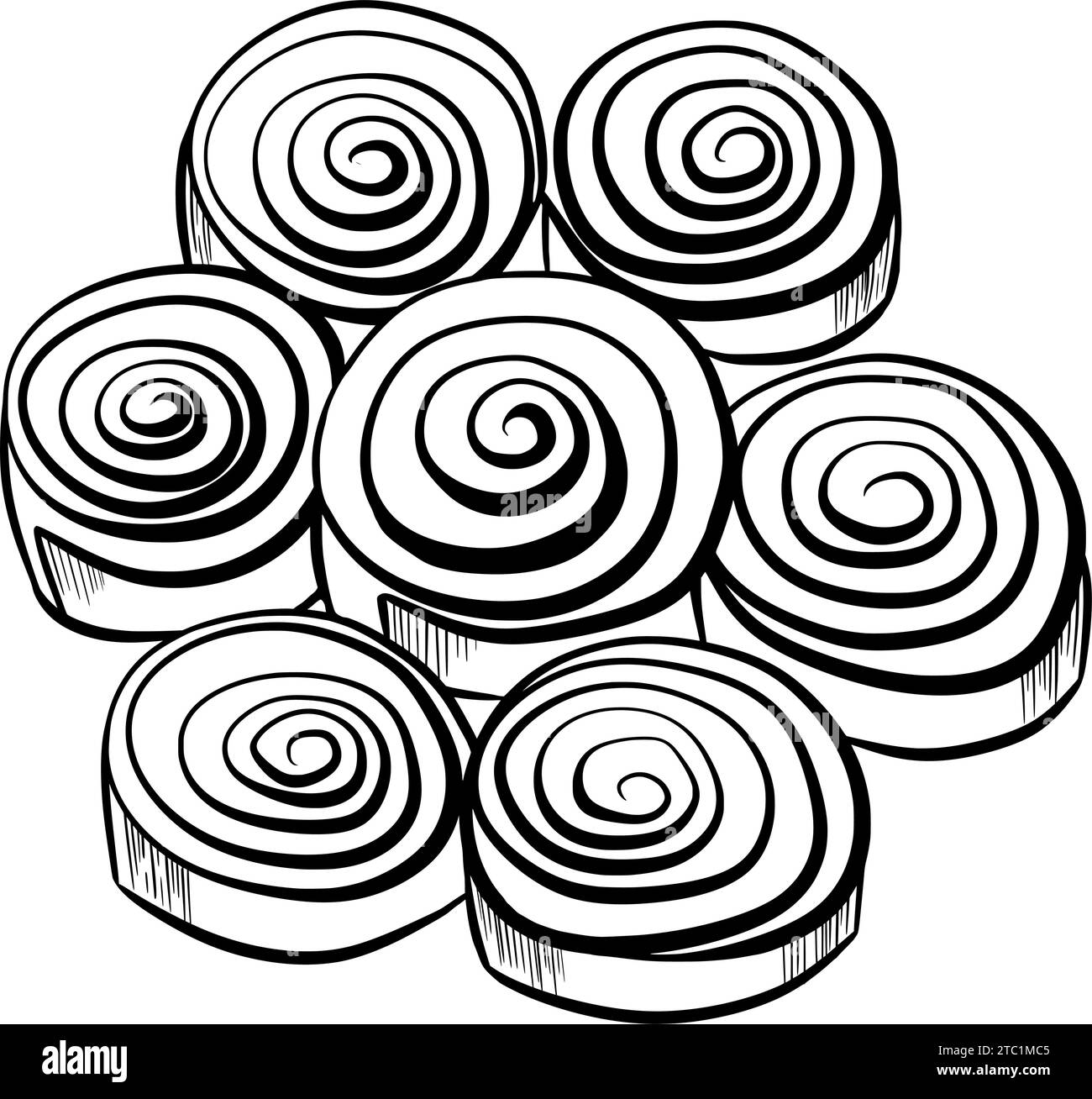 Klassische Zimt mit Mohnsamen. Vektorabbildung. Grapgischer STYLE. Handgezeichnet in einem einfachen minimalistischen Stil. Kann für Küche, Notizen verwendet werden Stock Vektor