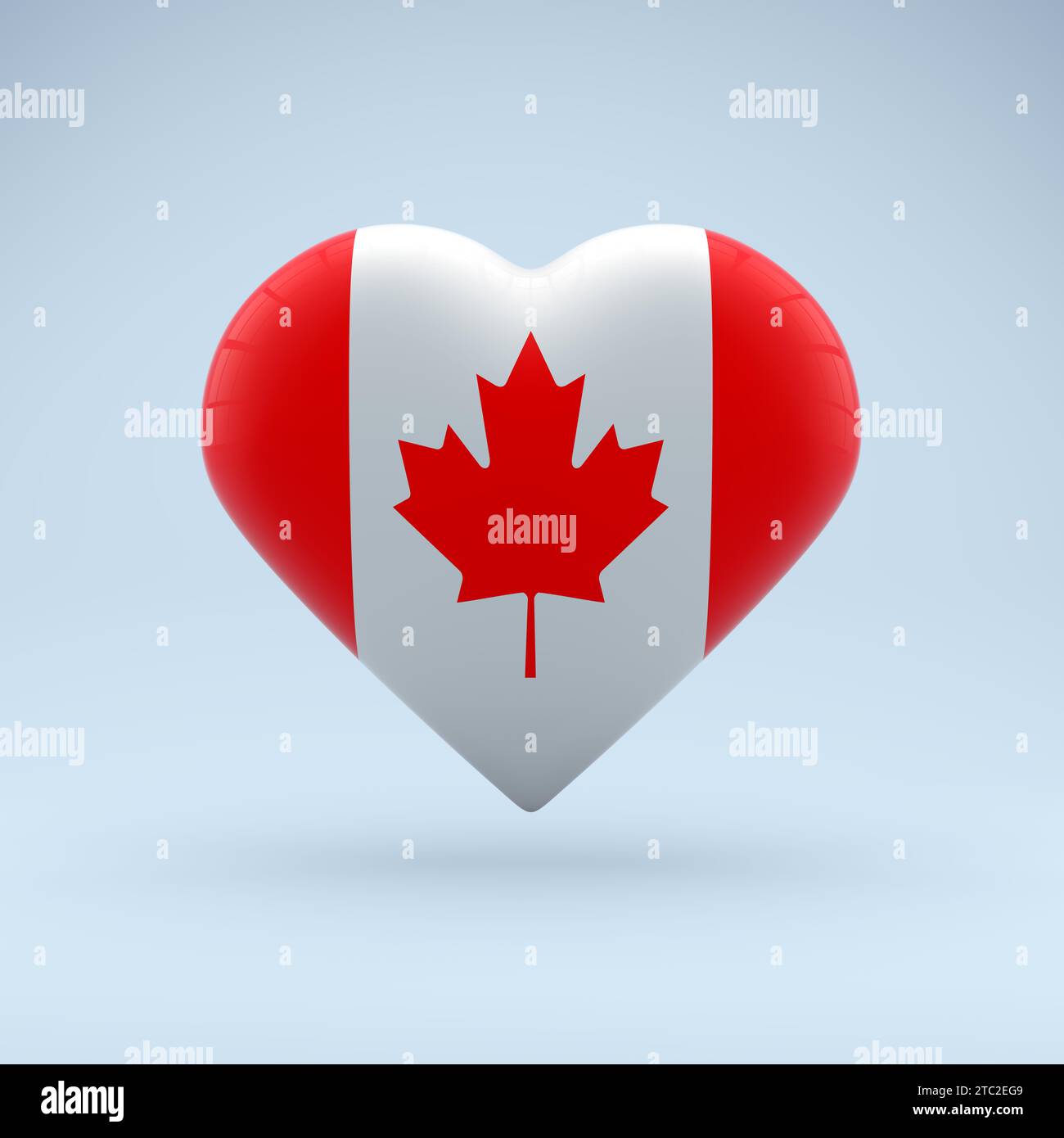 Staatssymbol Kanadas auf dem Hochglanzabzeichen. Symbol in Herzform mit dem Bild der Nationalflagge Kanadas als Symbol für Stolz und Unterstützung Stockfoto