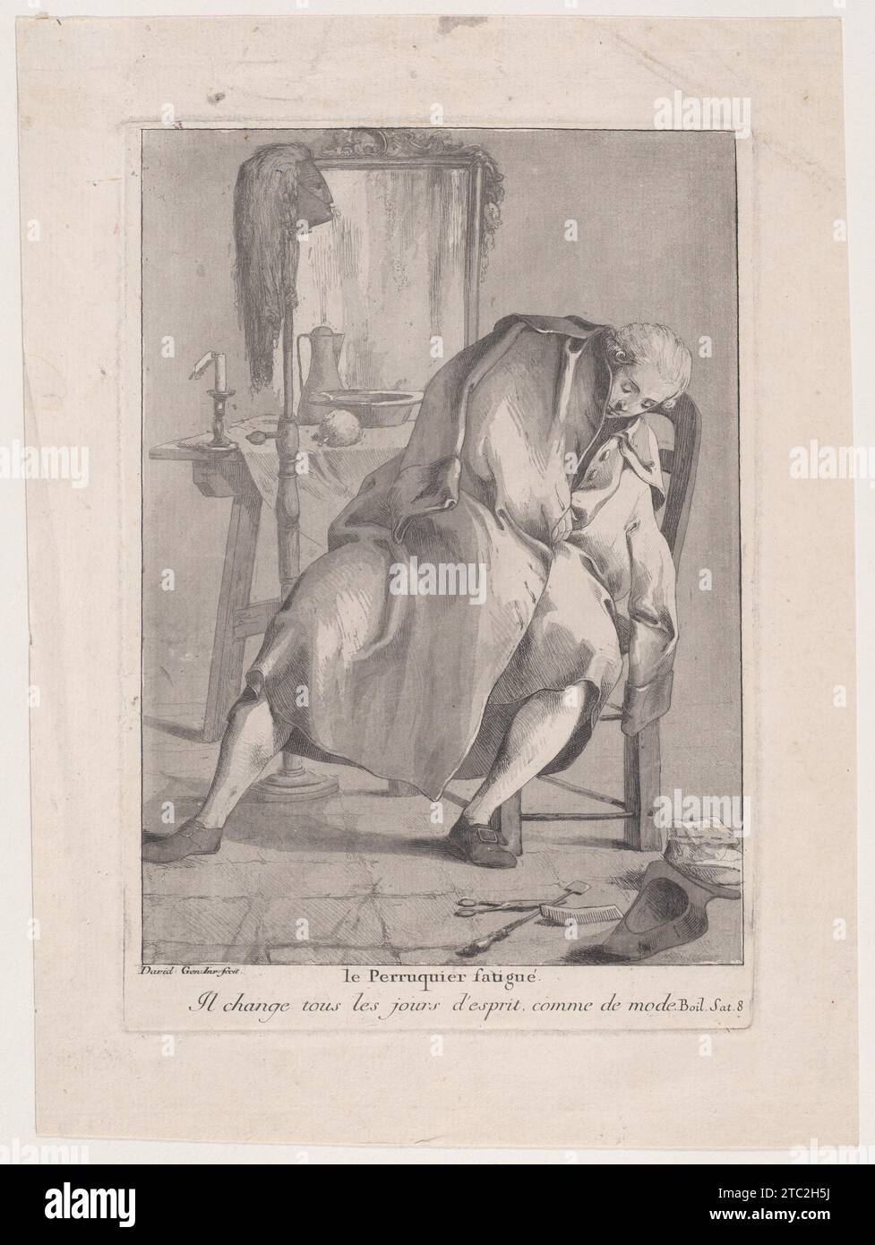 Der müde Wigmaker, aus „Divers Portraits“ 1971 von Giovanni David Stockfoto