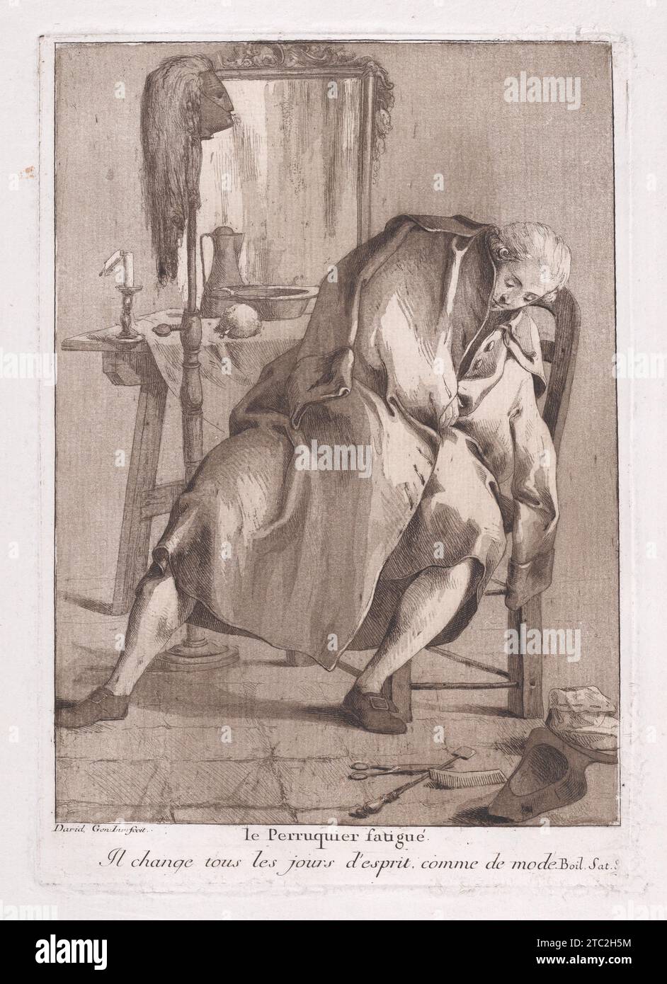 Der müde Wigmaker, aus „Divers Portraits“ 1979 von Giovanni David Stockfoto