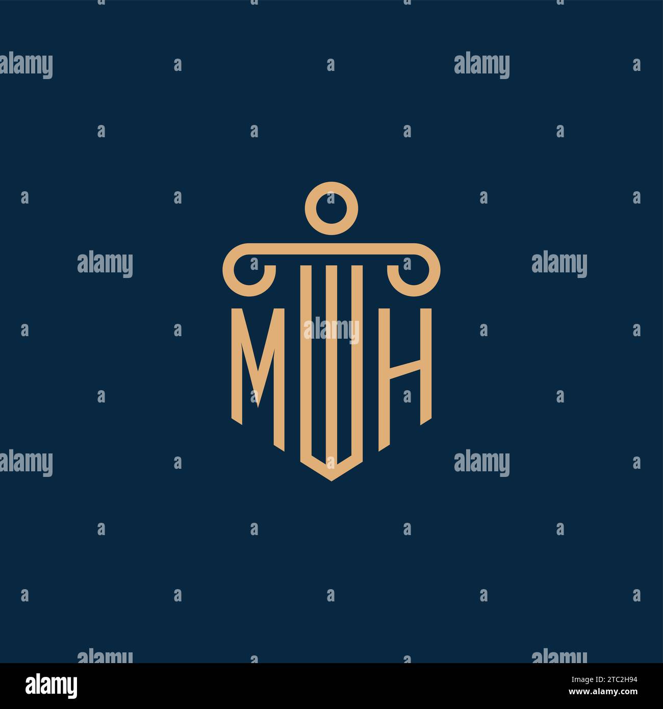 MH Initial für Anwaltskanzleienlogo, Anwaltslogo mit Säulensymbol Stock Vektor