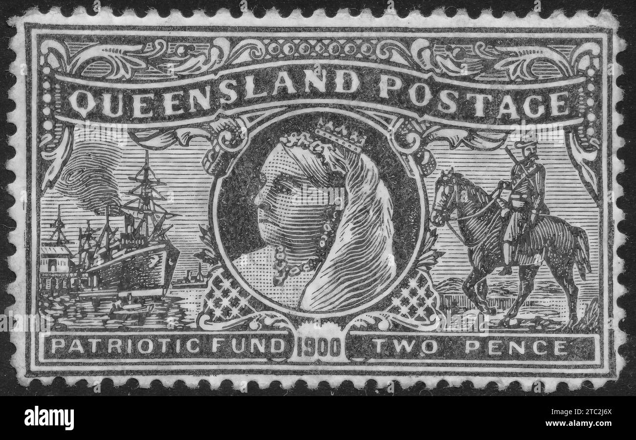 Stempeldruck in Queensland, 1900, Queen Victoria, Patriotischer Fonds Stockfoto