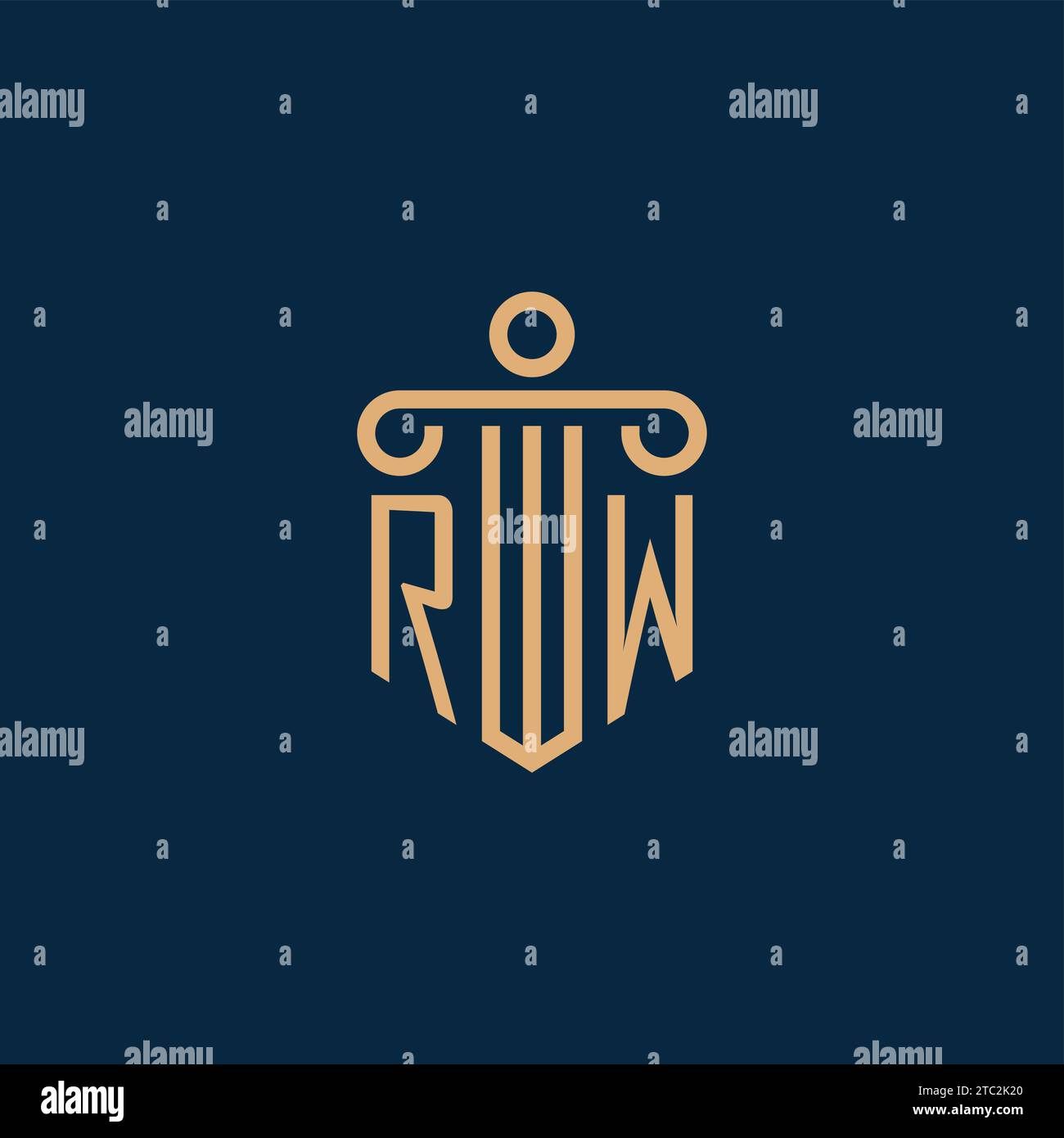 RW Initiale für das Logo der Anwaltskanzlei, Anwaltslogo mit Säulensymbol Stock Vektor