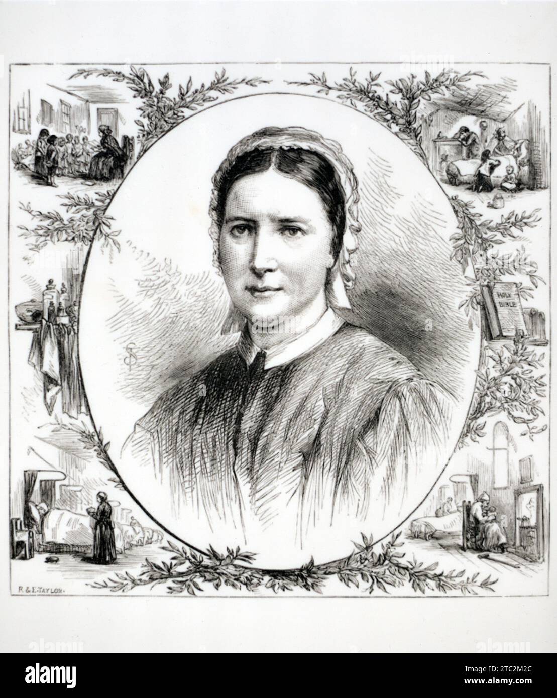 Porträt von Agnes Jones (1832–1868) Oberschwester oder Oberschwester des Liverpool Workhouse Infirmary. Vintage-Illustration oder Gravur. Stockfoto