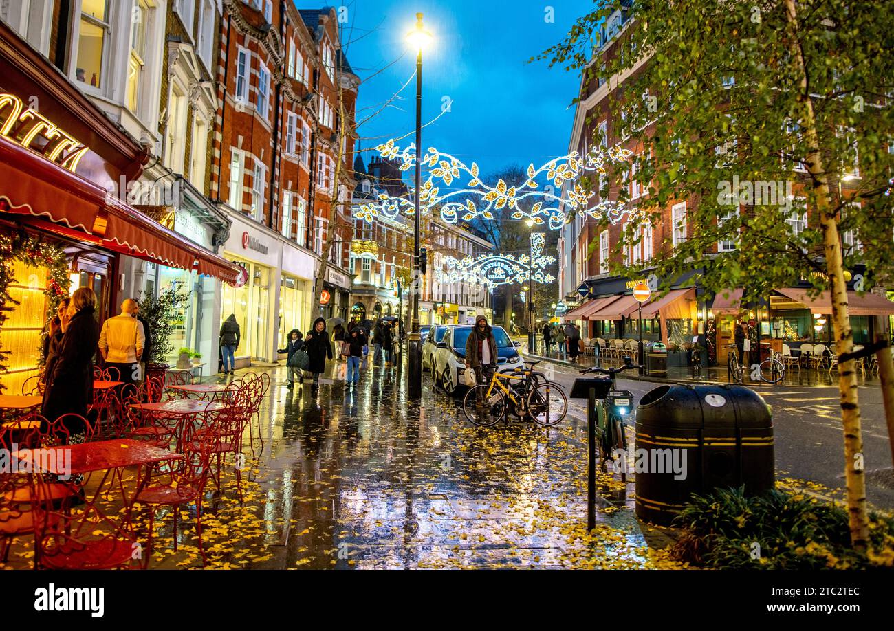 Marylebone High Street in Christmas London Stockfoto
