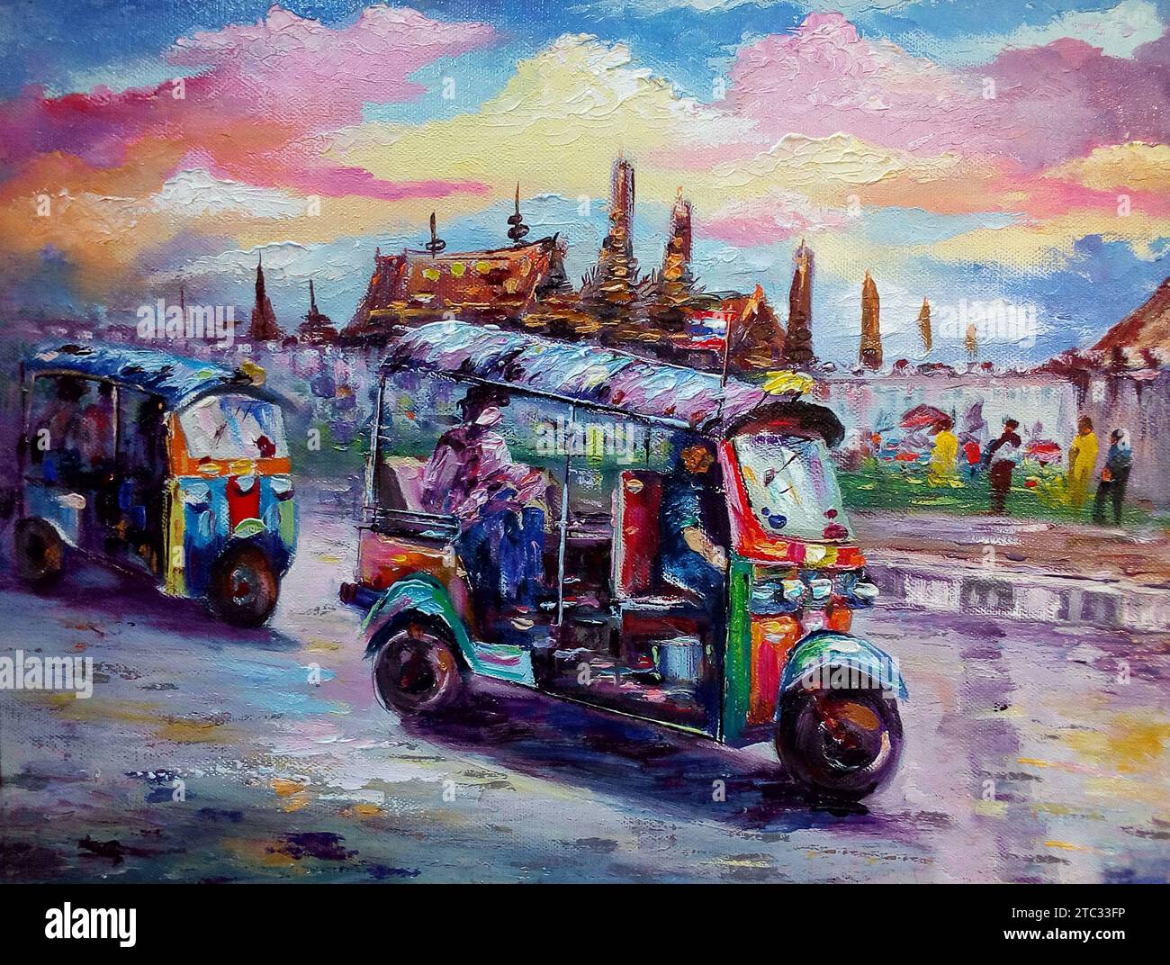 Kunst Ölgemälde Fine Art Thailand Tuk Tuk Auto Stockfoto