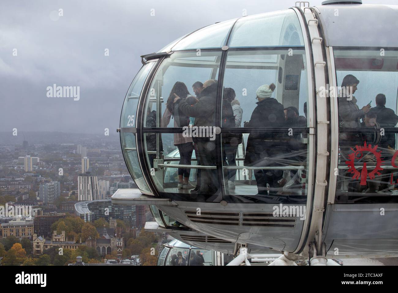 Blick vom London Eye an einem regnerischen Tag Stockfoto