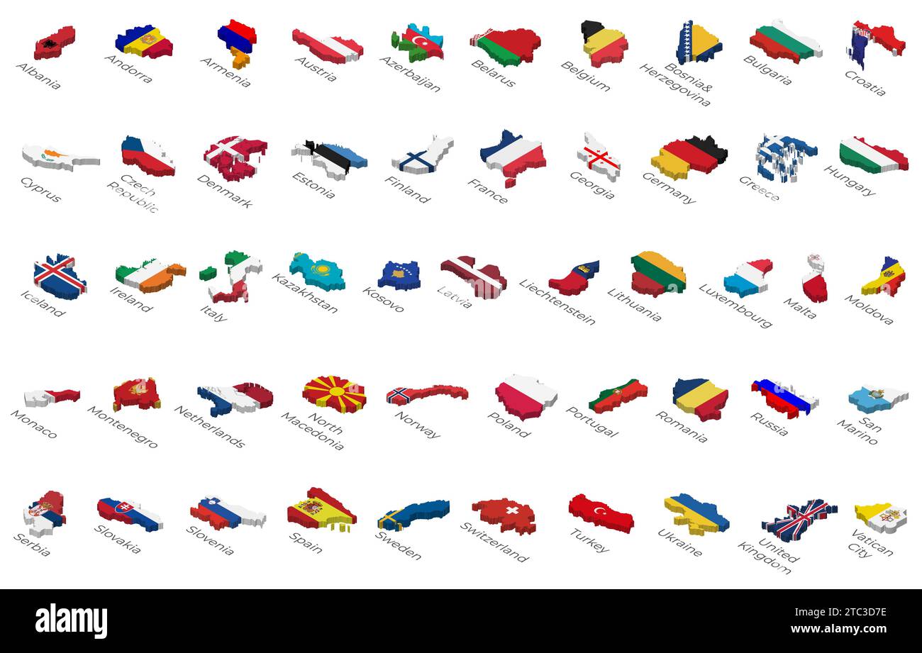 Europäische Länder isometrische isolierte Karten Vektorsatz Stock Vektor