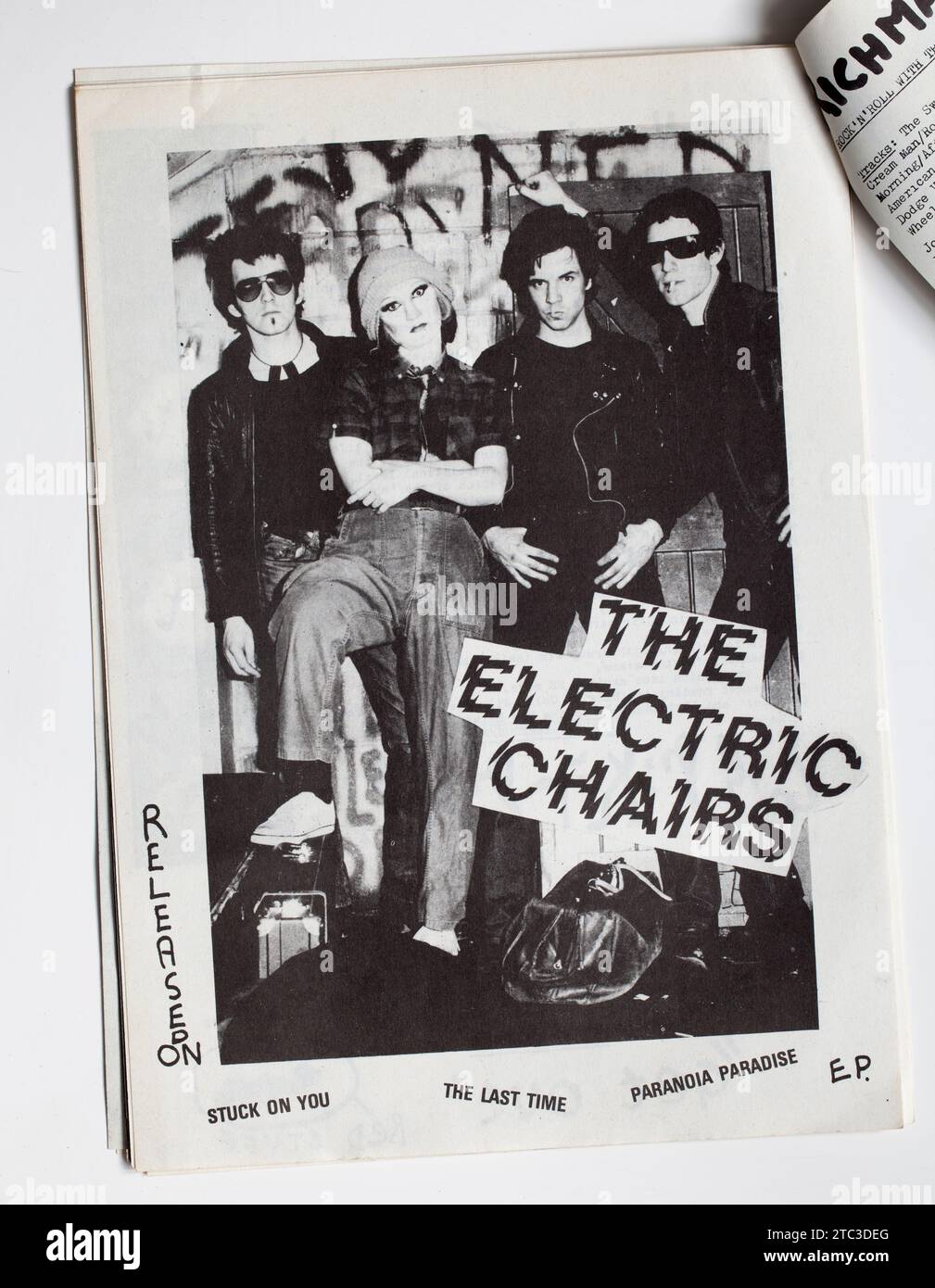 Werbung für die Electric Chairs in Ausgabe 11 im Sniffin Glue Punk Rock Fanzine Magazine der 1970er Jahre Stockfoto